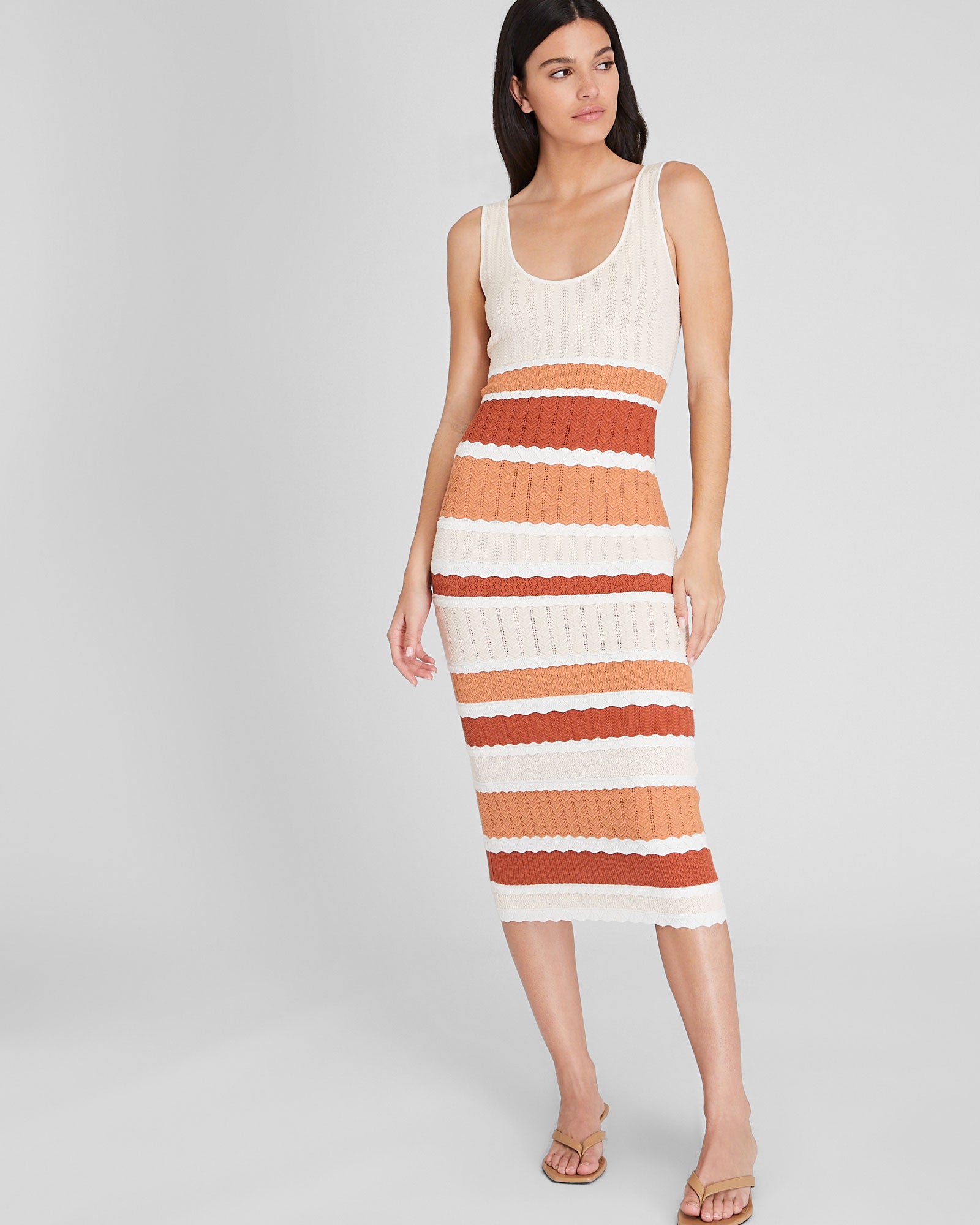 CLUB MONACO - Mixed Stitch Midi Dress - Terracotta
