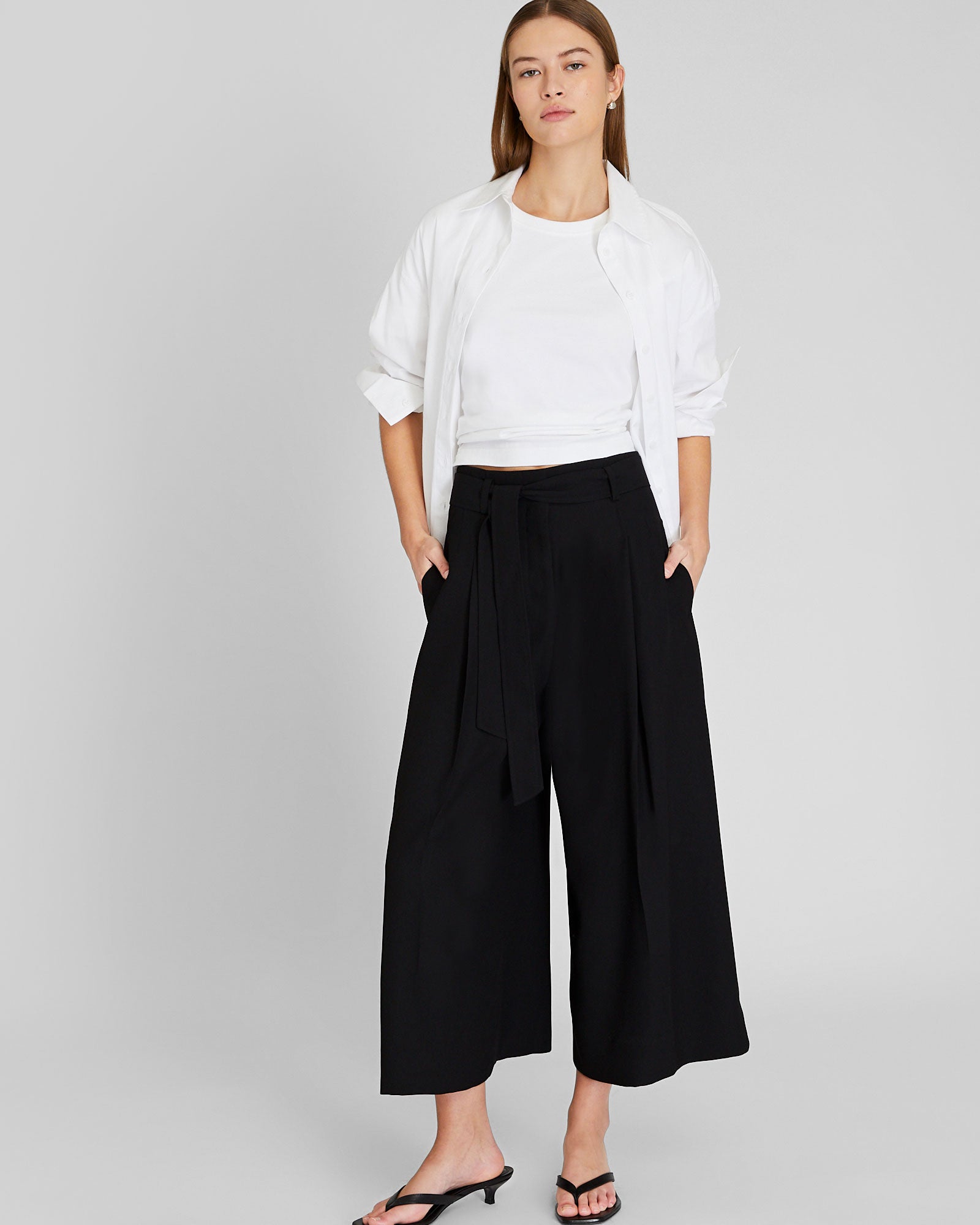 CLUB MONACO - Crepe Tie Waist Culotte - Black