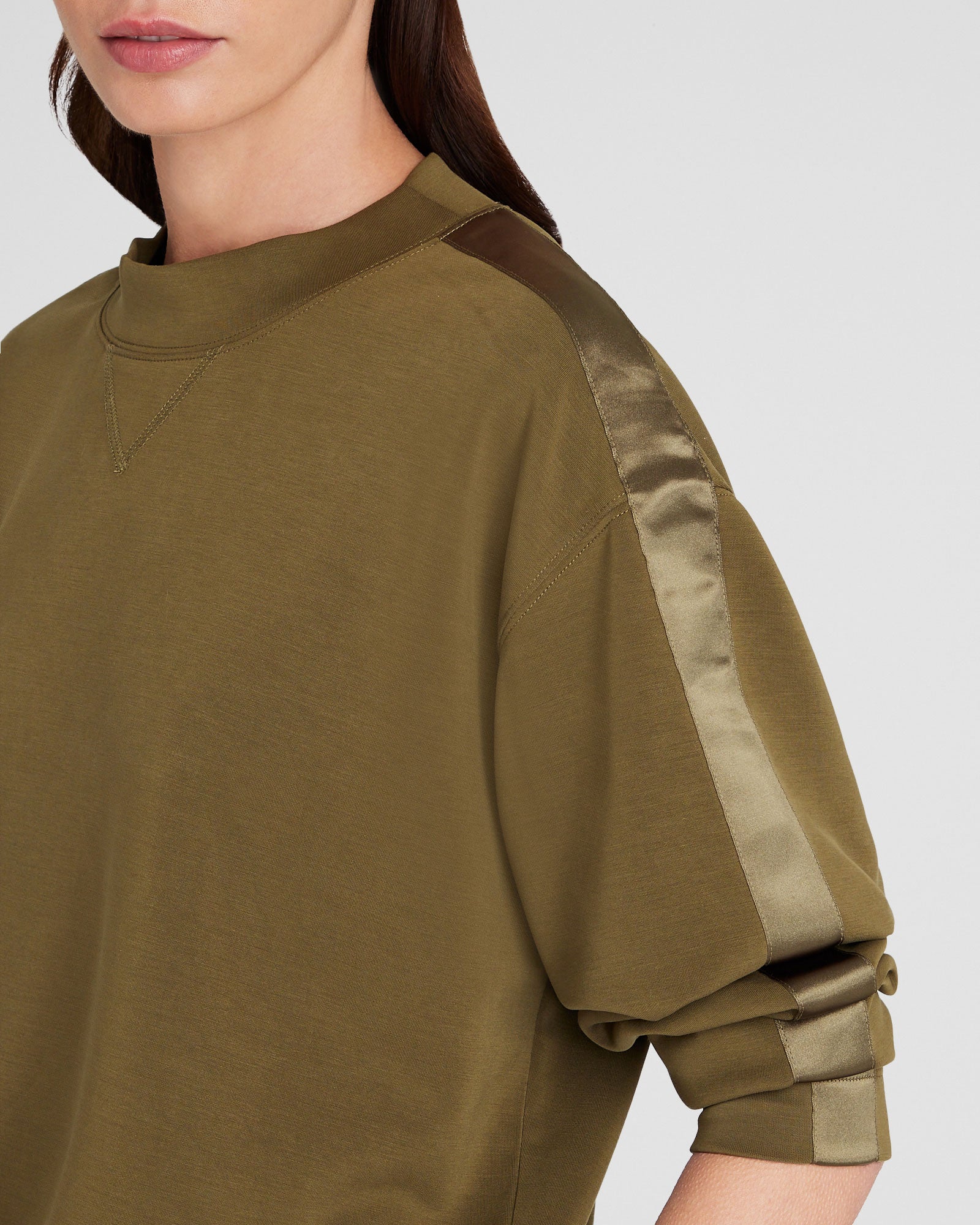 CLUB MONACO - Satin Stripe Sweatshirt - Olive Pit
