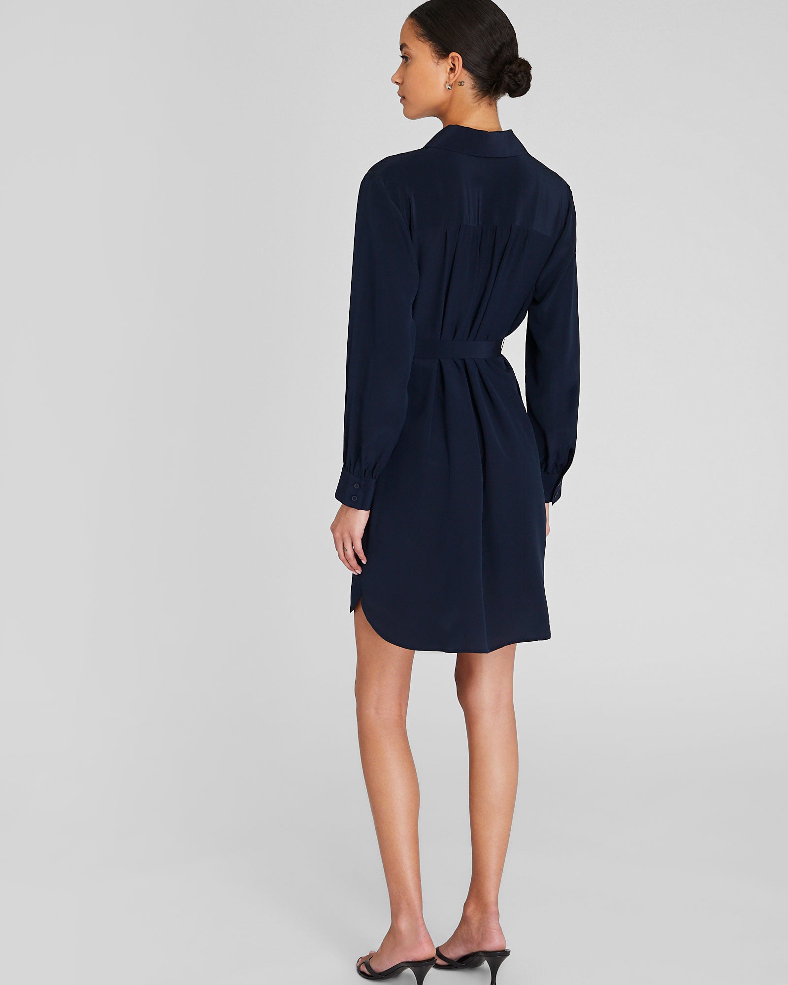 CLUB MONACO - Silk Ruffle Button Front Dress - Navy