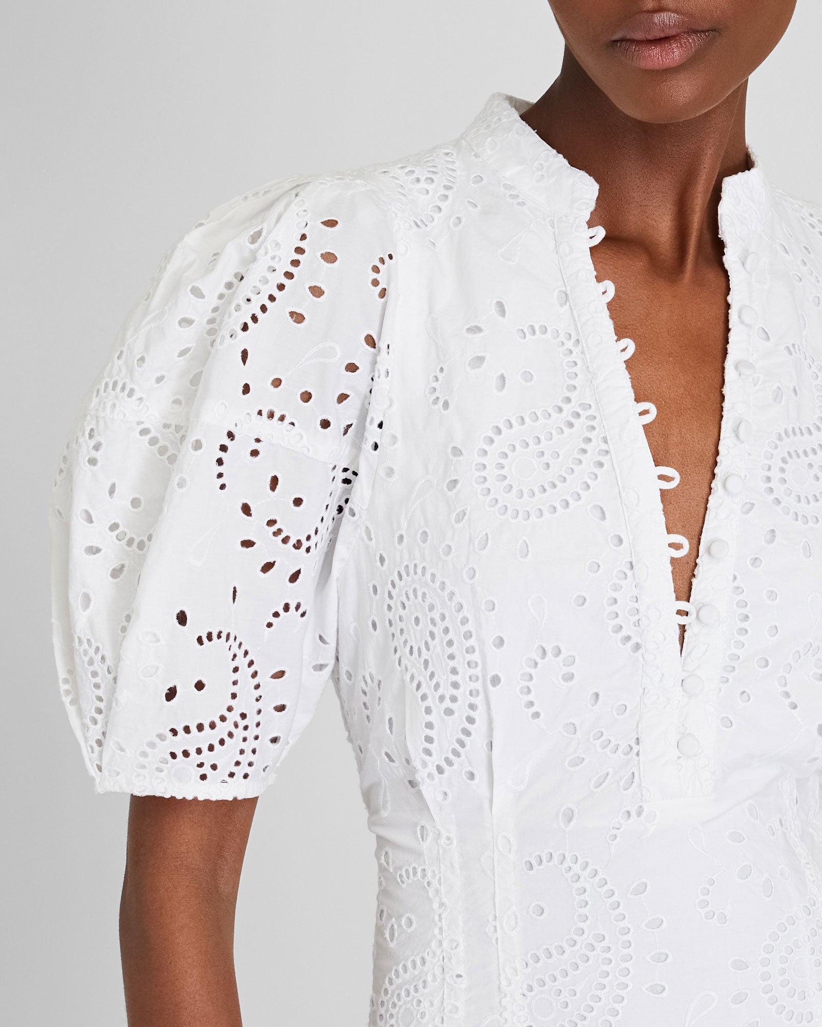 CLUB MONACO - Eyelet Balloon Sleeve Mini Dress - White