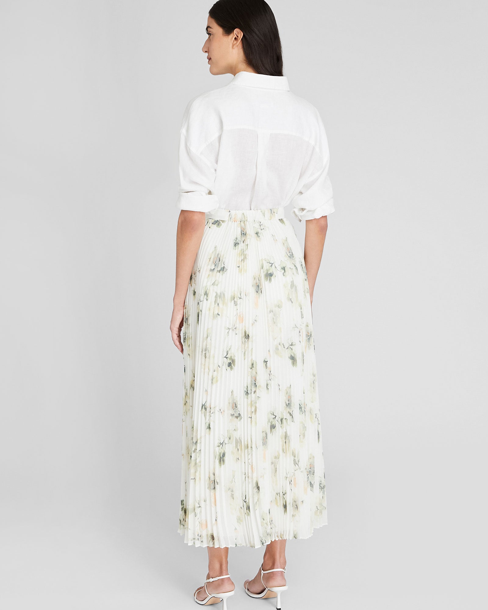 CLUB MONACO - Jupe florale plissée longue - Blanc