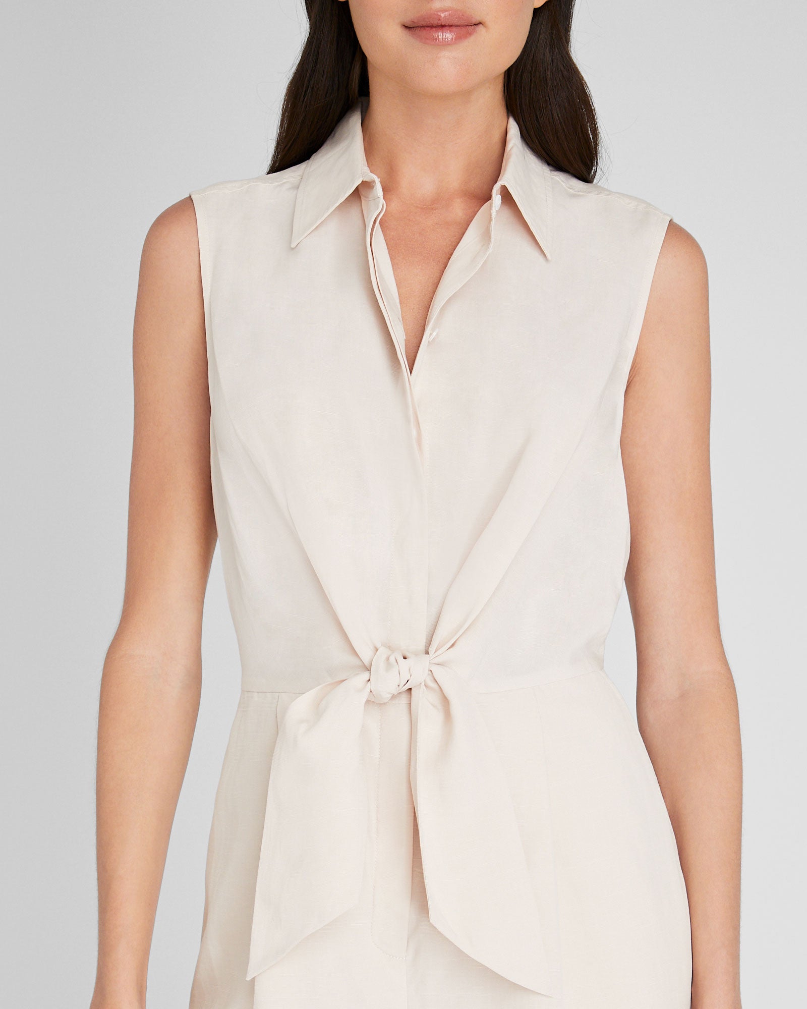 CLUB MONACO - Tie Front Shirt Romper - Soft Blush