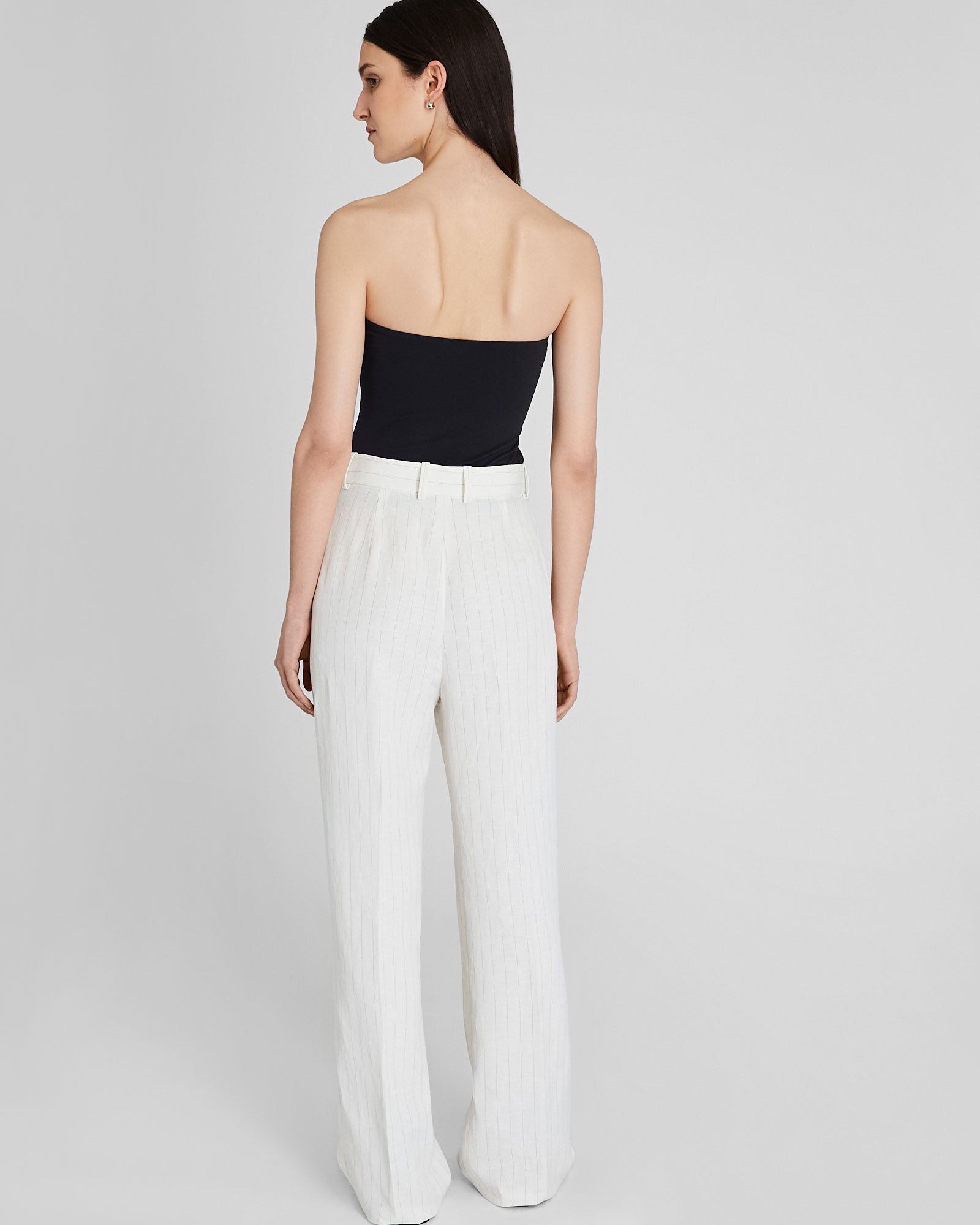 CLUB MONACO - Pinstripe Pleated Linen Blend Trouser - Ivory Mix