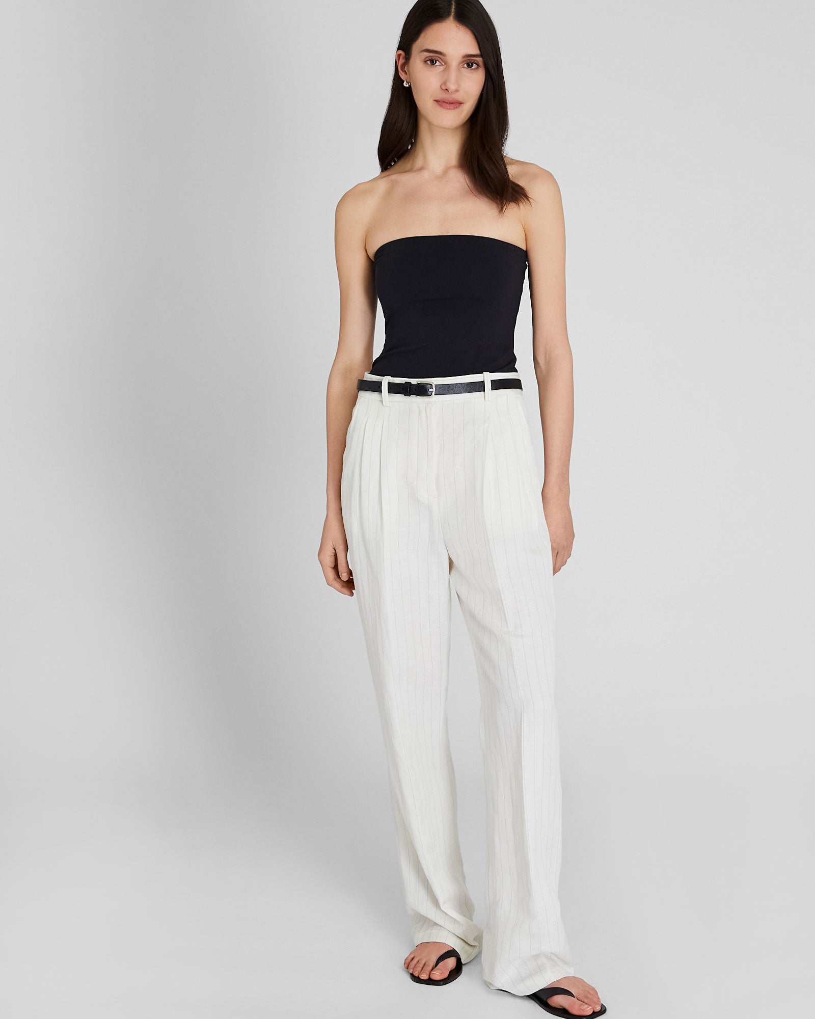 CLUB MONACO - Pinstripe Pleated Linen Blend Trouser - Ivory Mix