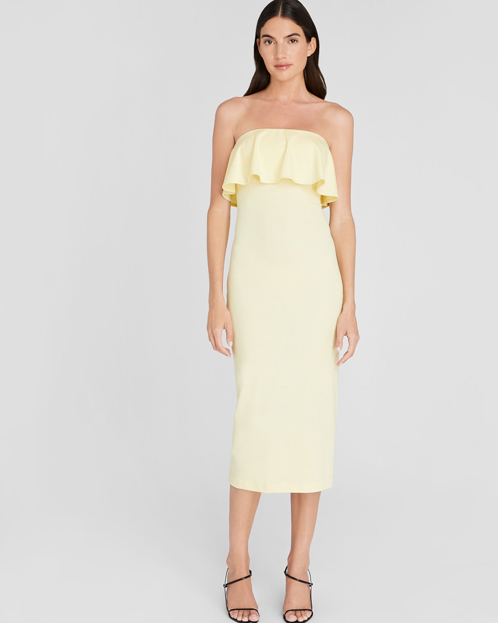 CLUB MONACO - Flounce Overlay Midi Dress - Light Yellow