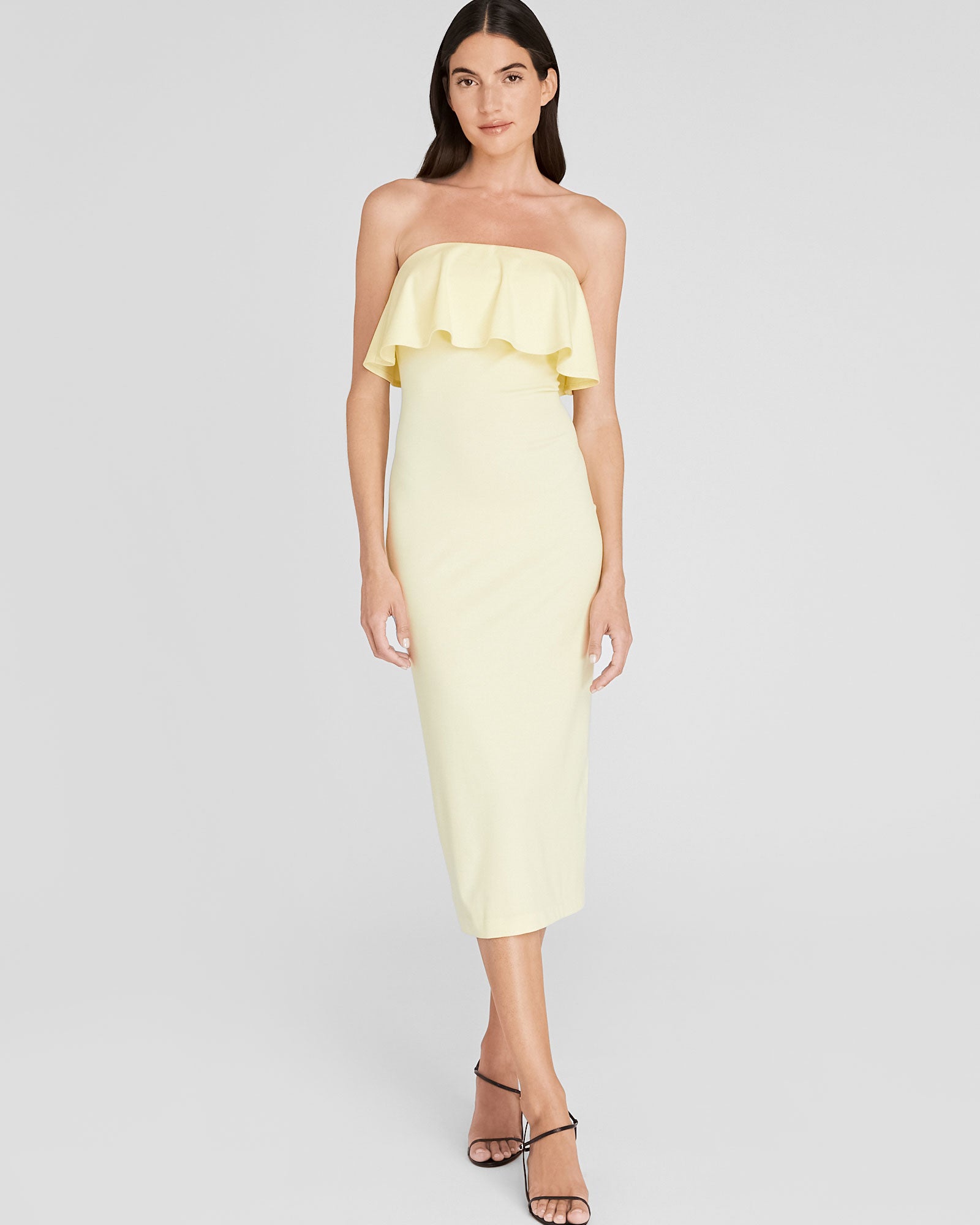 CLUB MONACO - Flounce Overlay Midi Dress - Light Yellow