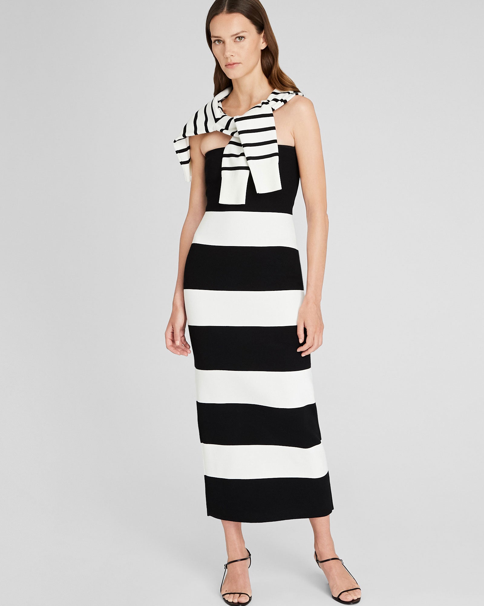 CLUB MONACO - Robe Milano longue sans bretelles - Blanc-noir