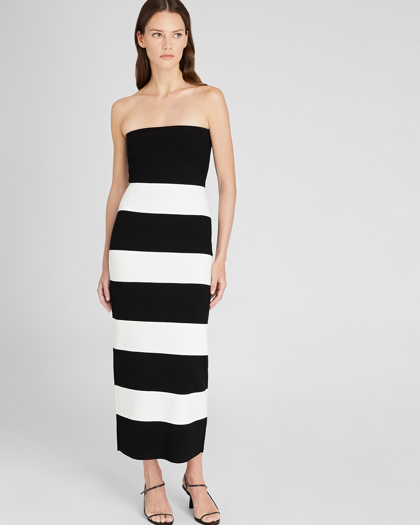 CLUB MONACO - Robe Milano longue sans bretelles - Blanc-noir