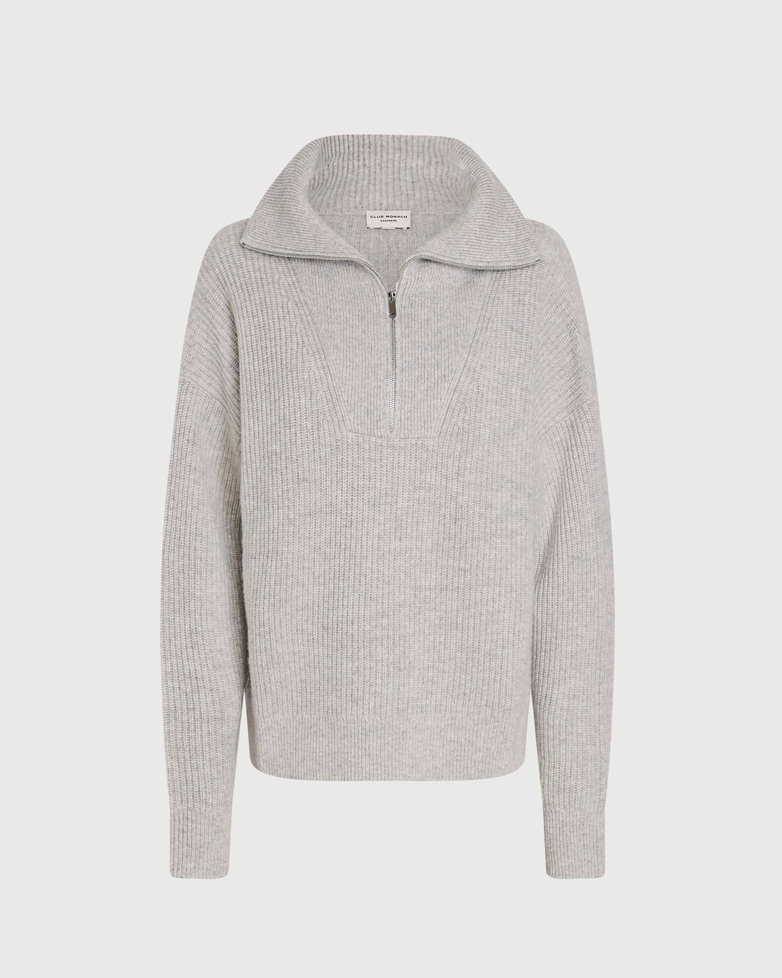 CLUB MONACO - Chandail fermeture éclair un quart - Gris Chiné Clair