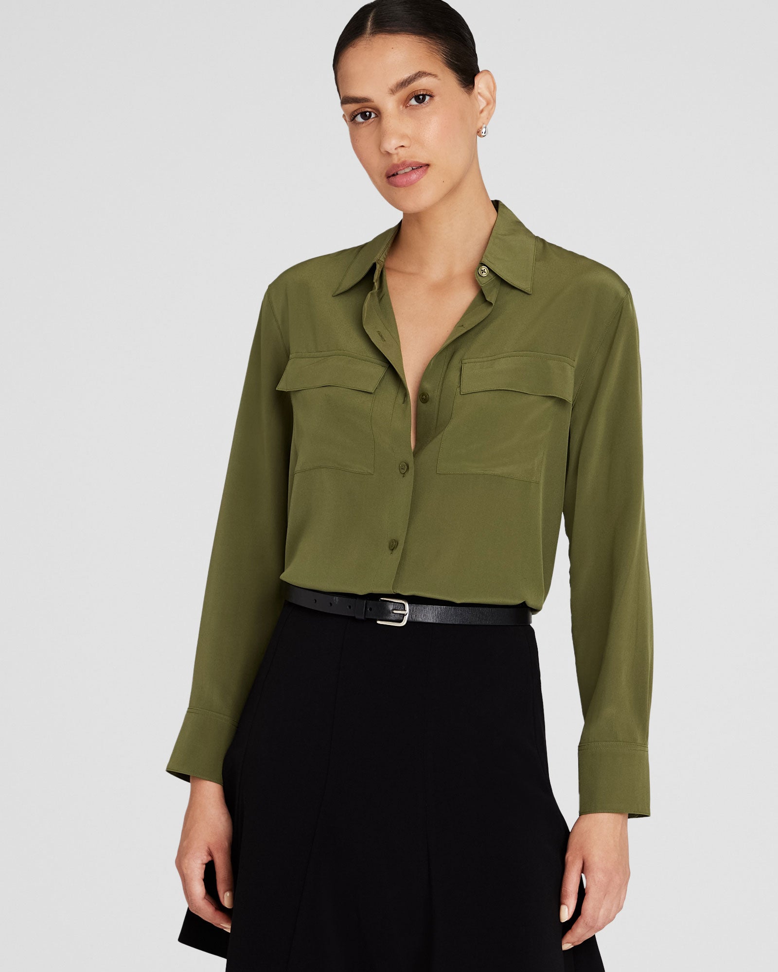 CLUB MONACO - Chemise utilitaire en soie - Olive terne