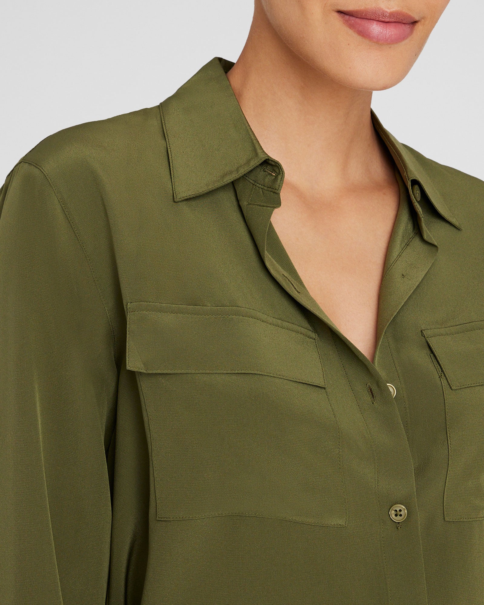 CLUB MONACO - Chemise utilitaire en soie - Olive terne