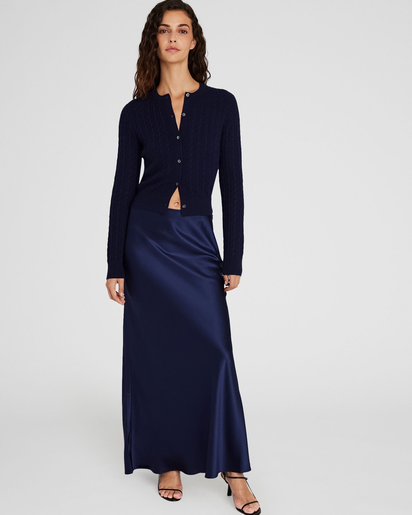 CLUB MONACO - Jupe maxi en charmeuse de soie - Marine