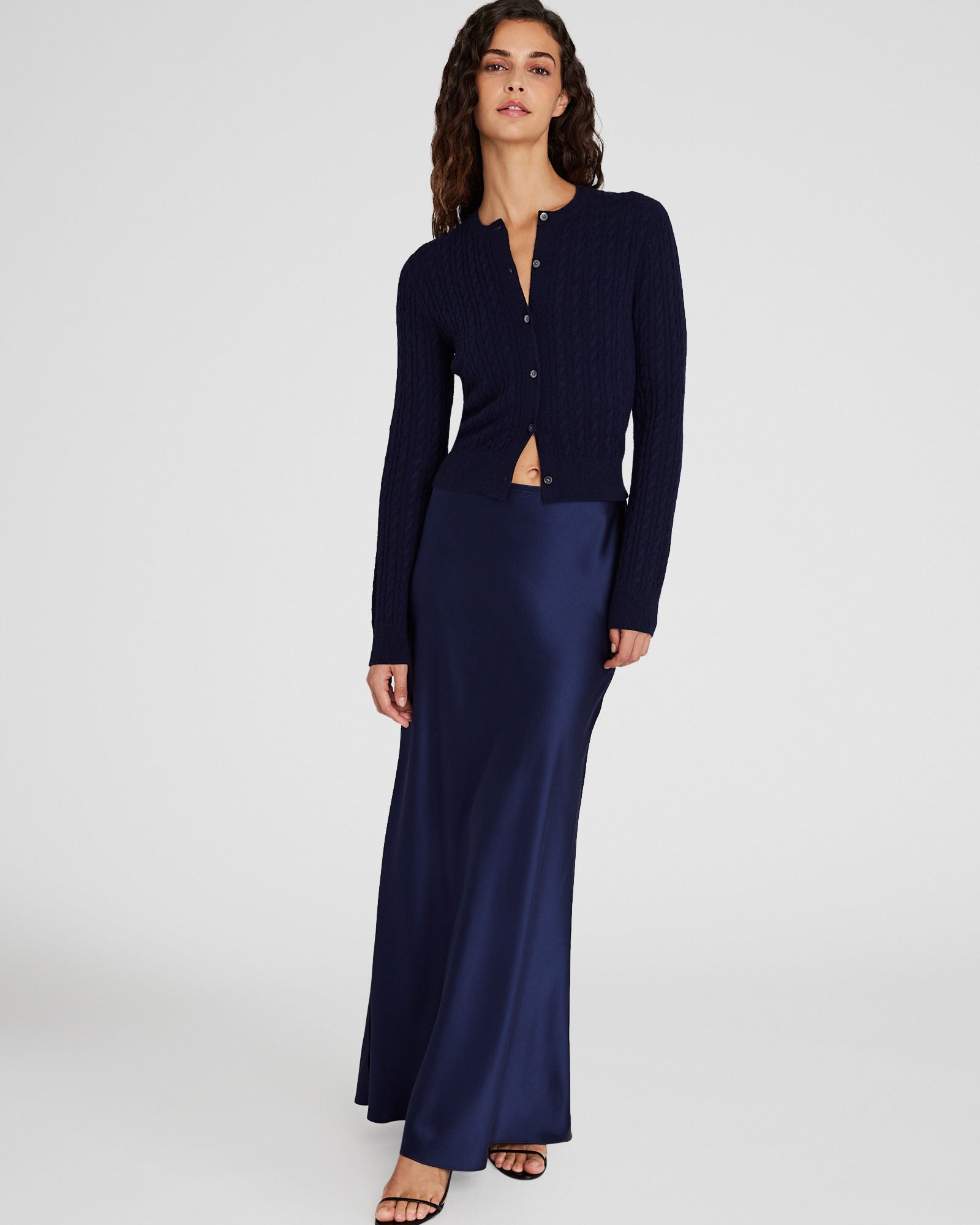 CLUB MONACO - Jupe maxi en charmeuse de soie - Marine