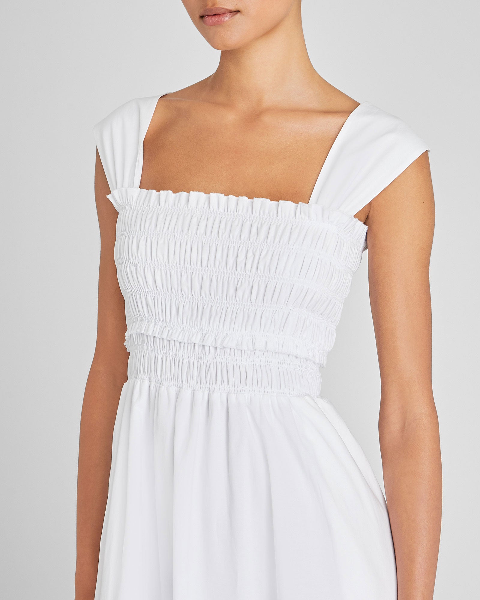 CLUB MONACO - Cotton Smocked Bodice Maxi Dress - White