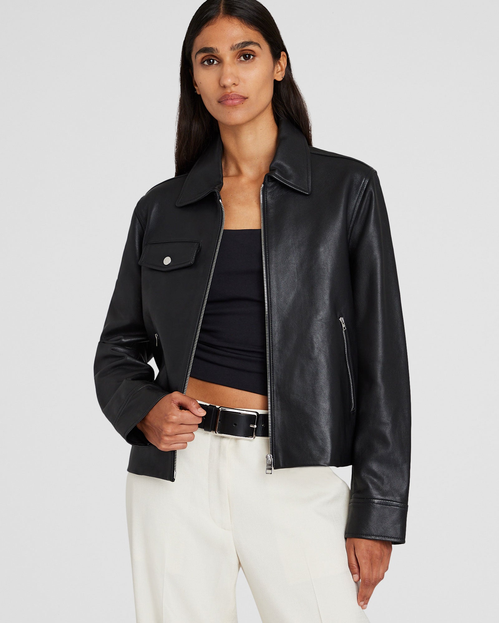 CLUB MONACO - Zip-Front Leather Jacket - Black