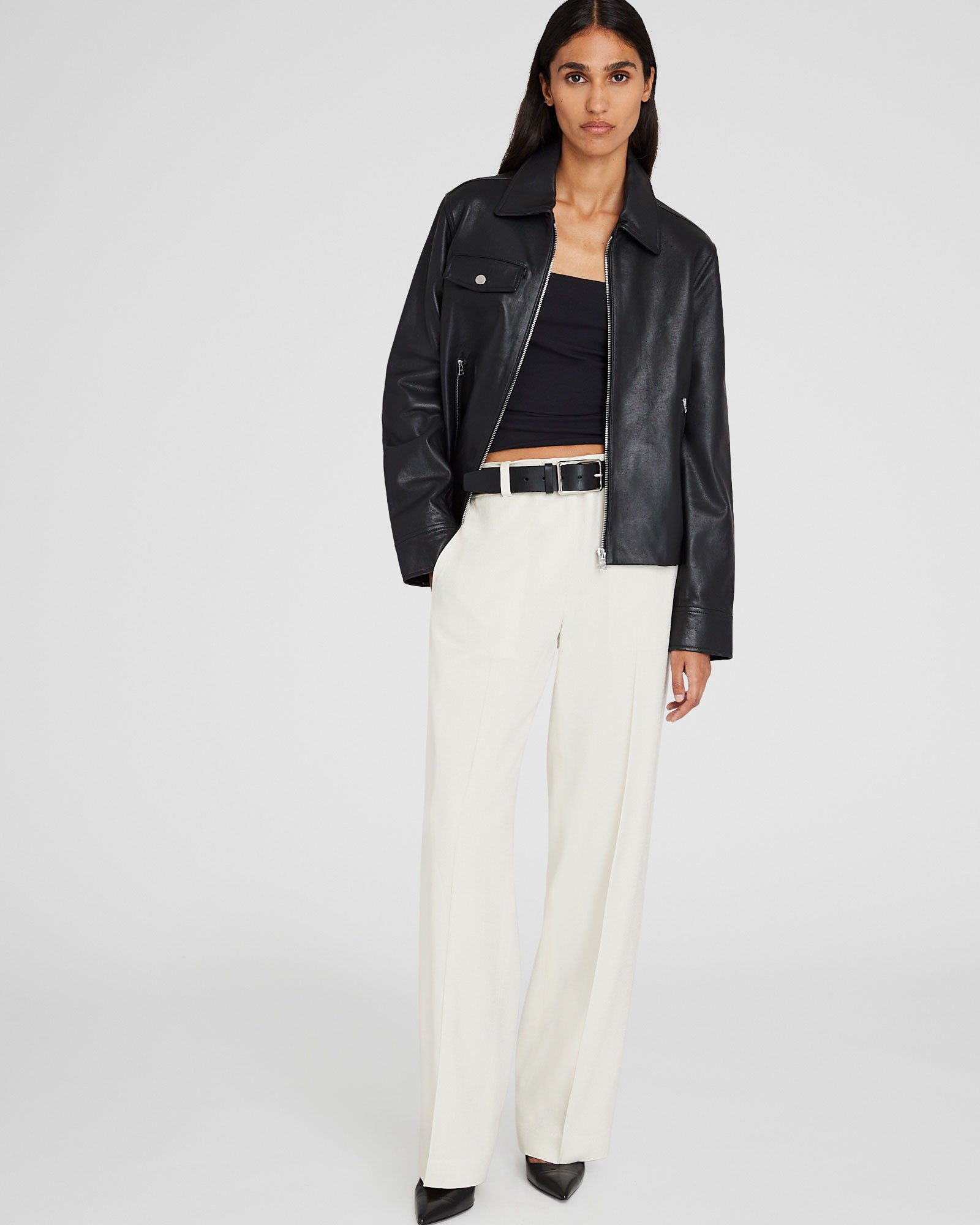 CLUB MONACO - Zip-Front Leather Jacket - Black