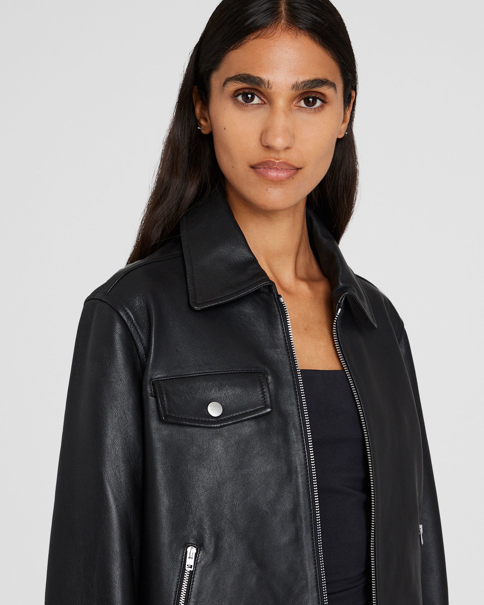 CLUB MONACO - Zip-Front Leather Jacket - Black
