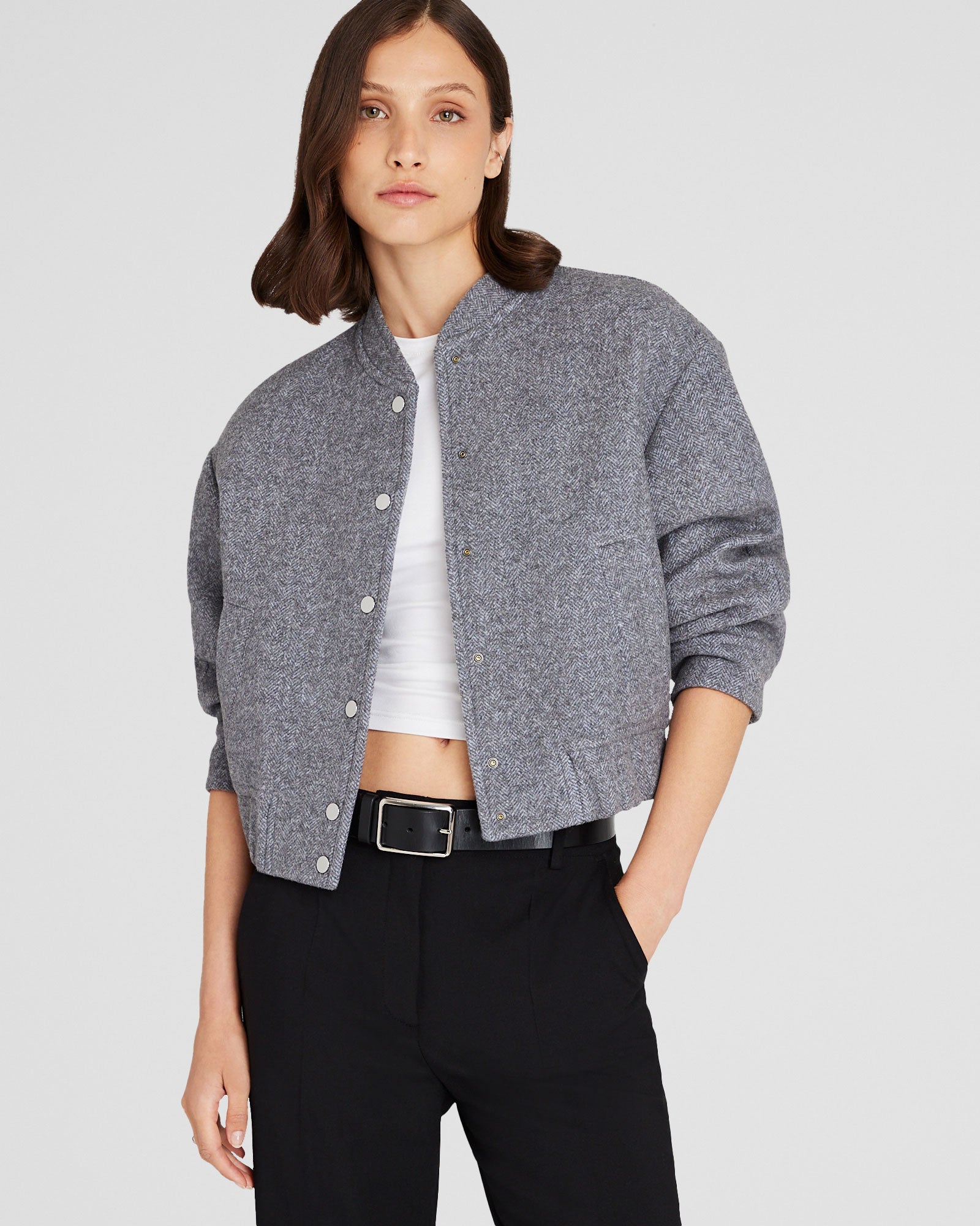 CLUB MONACO - Bomber en laine - Gris Chiné Moyen