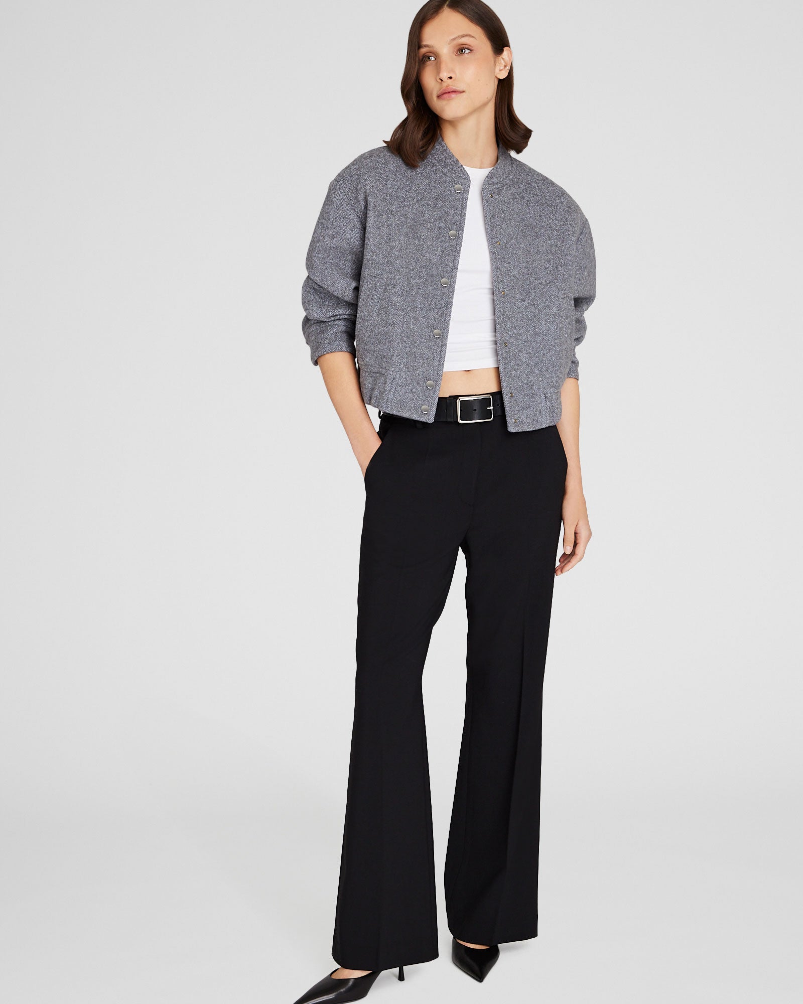 CLUB MONACO - Bomber en laine - Gris Chiné Moyen