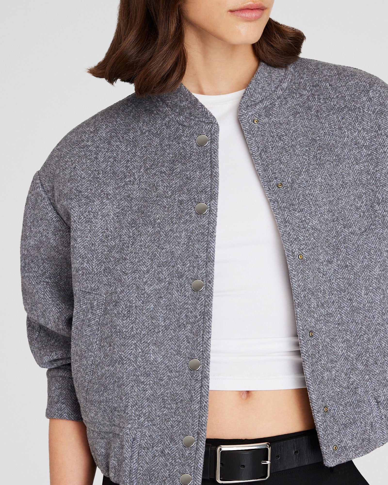 CLUB MONACO - Bomber en laine - Gris Chiné Moyen