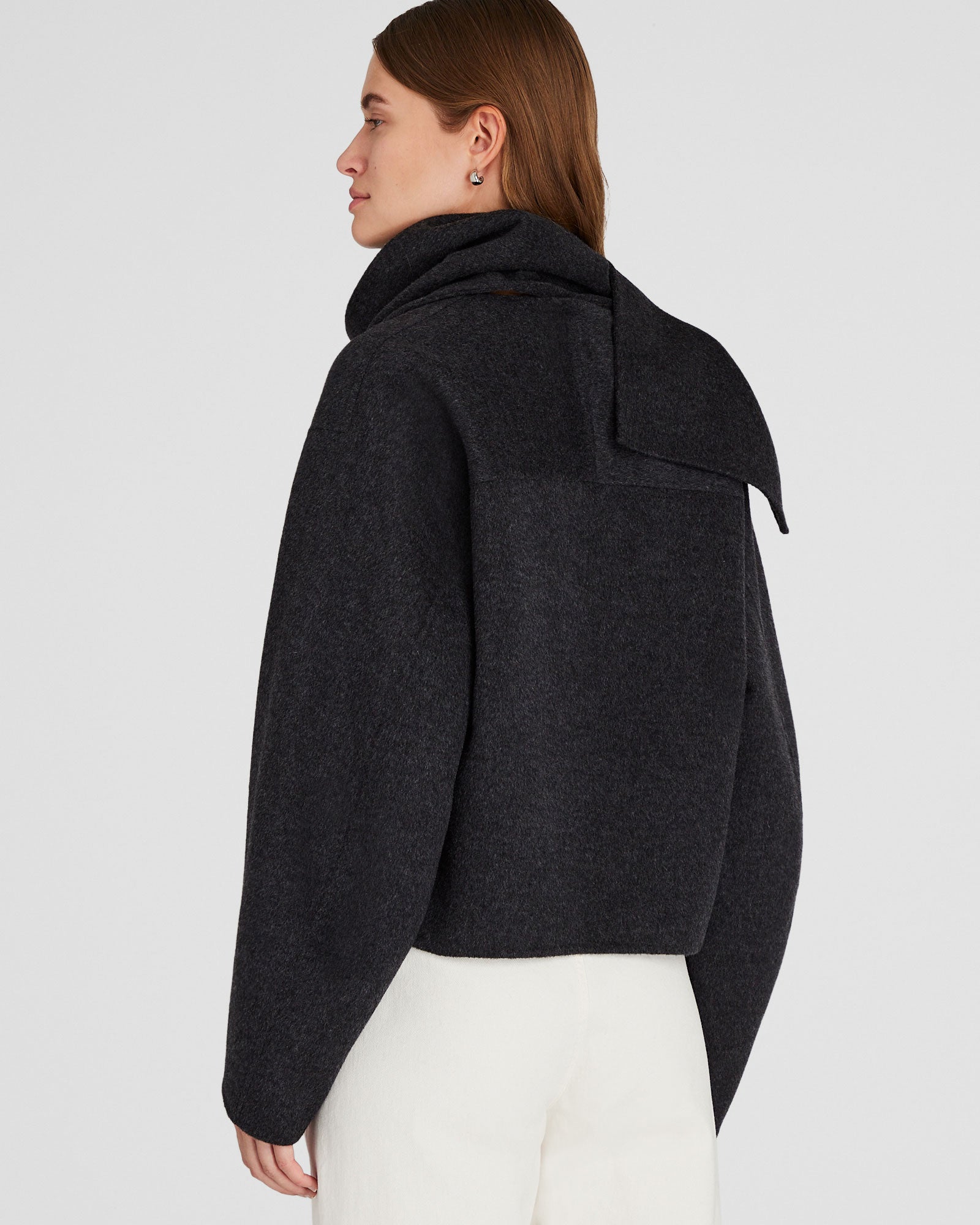 CLUB MONACO - Double-Faced Cropped Scarf Jacket - Charcoal