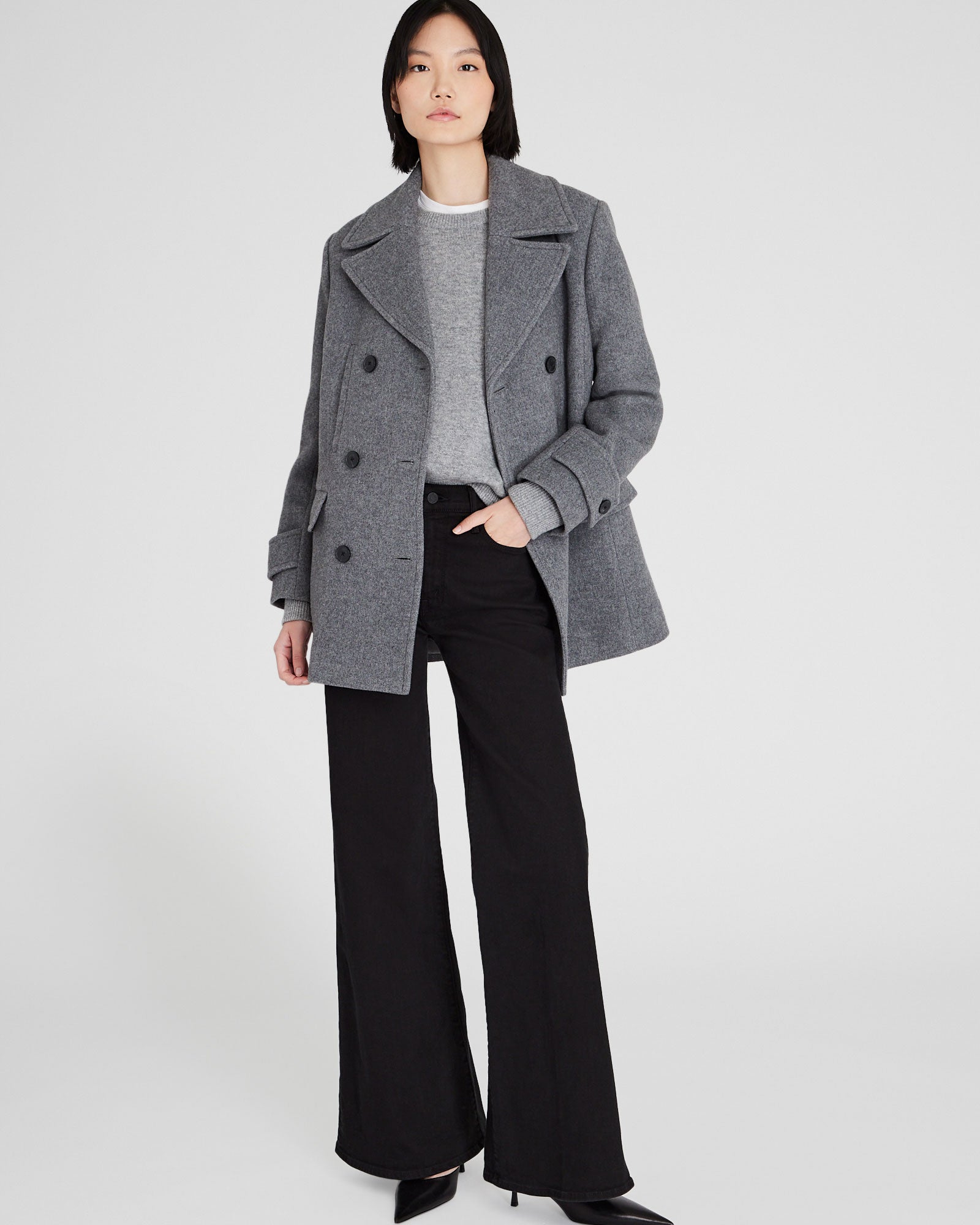 CLUB MONACO - Caban classique - Gris Chiné Moyen