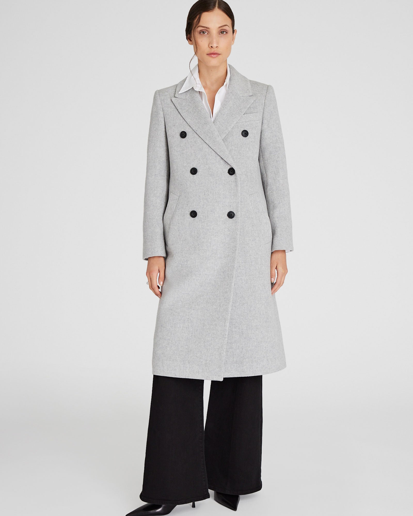 CLUB MONACO - Manteau double boutonnage à revers - Gris Chiné Moyen
