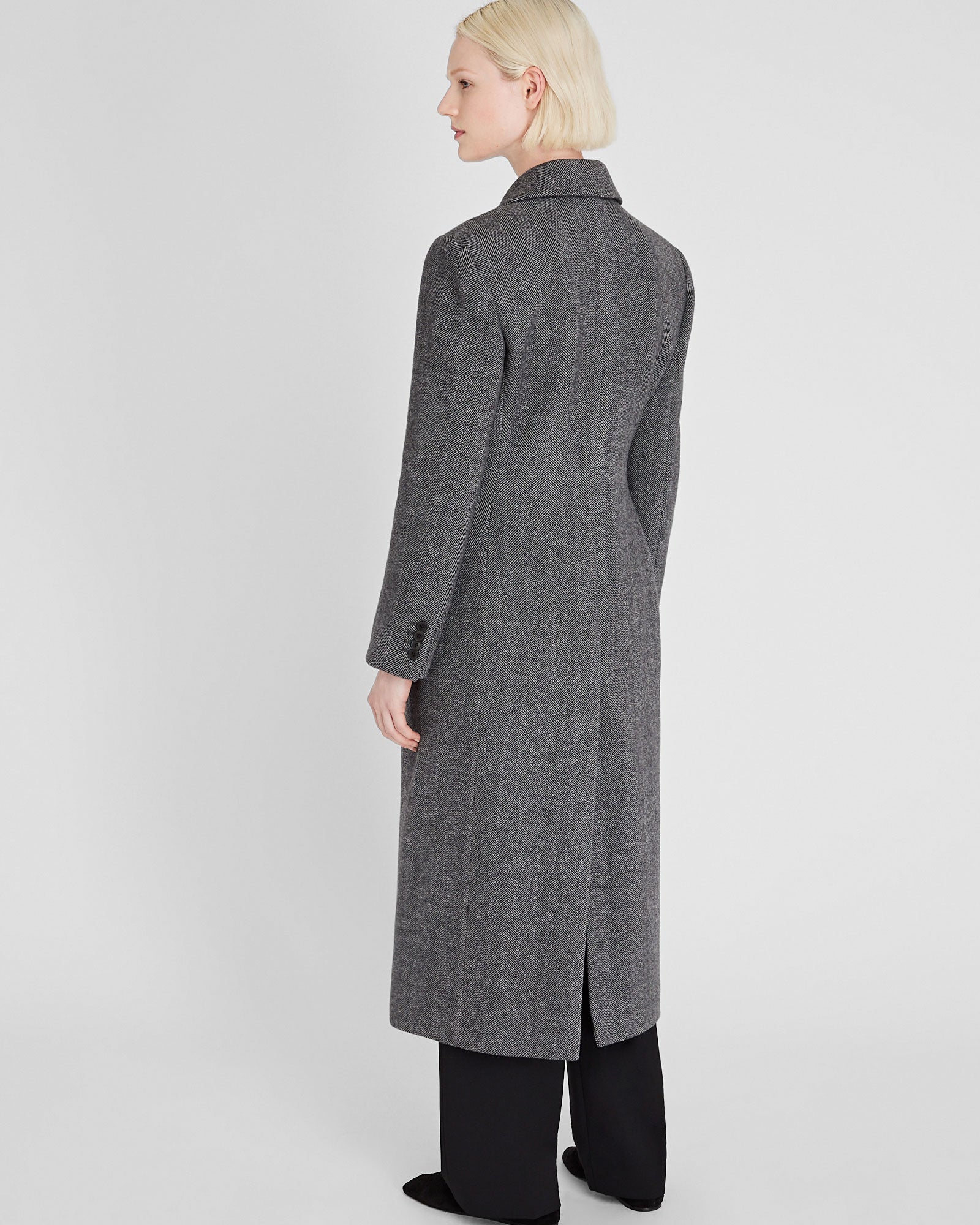 CLUB MONACO - Cinched Waist Herringbone Twill Coat - Charcoal