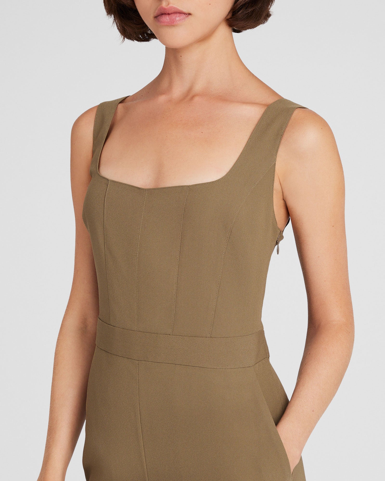 CLUB MONACO - Crepe Square-Neck Jumpsuit - Olive Pit