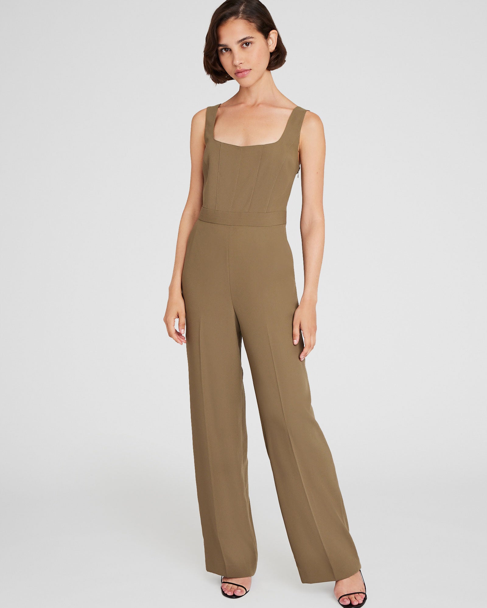 CLUB MONACO - Crepe Square-Neck Jumpsuit - Olive Pit