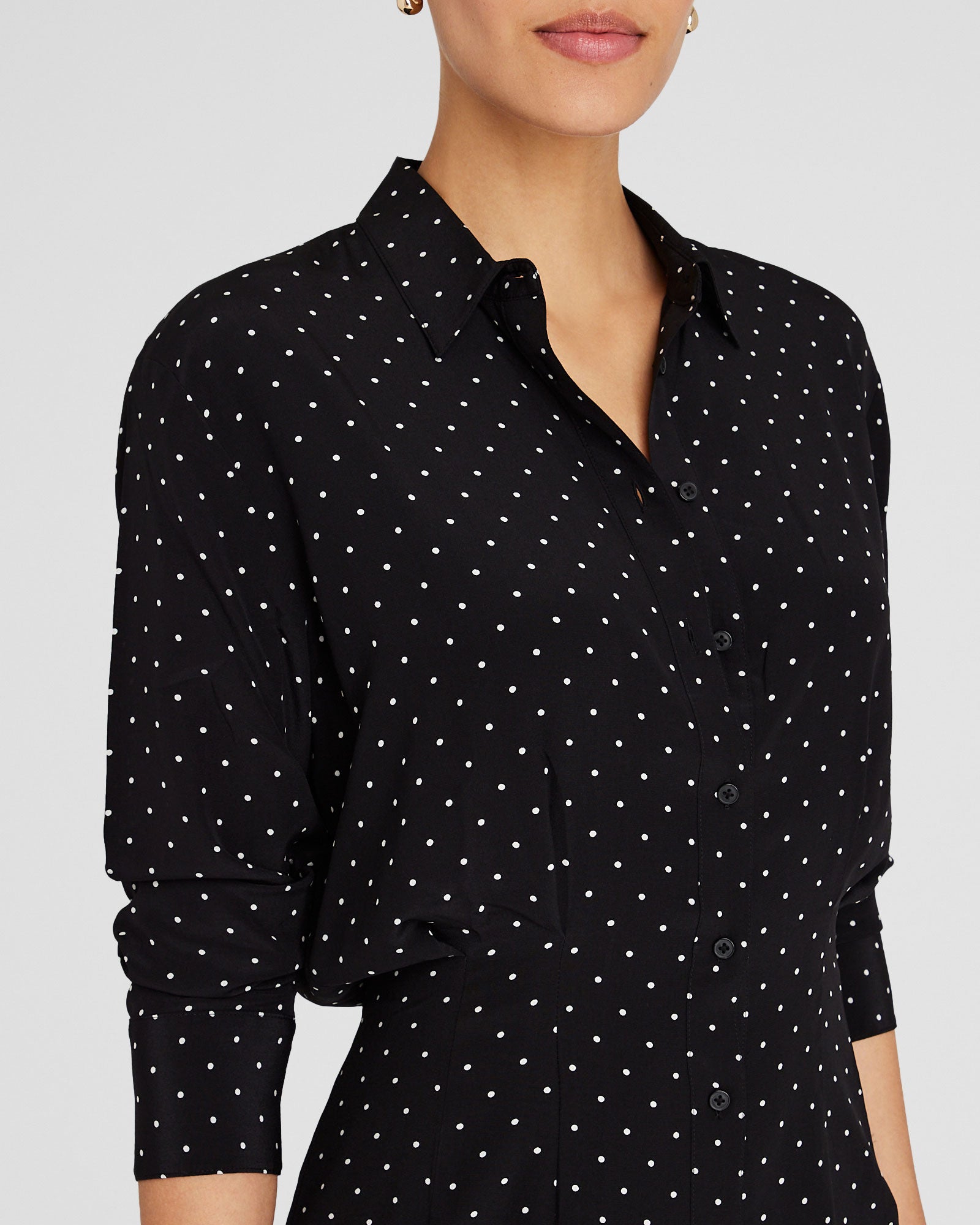 CLUB MONACO - Silk Blouson Waist Shirt Dress - Black Base