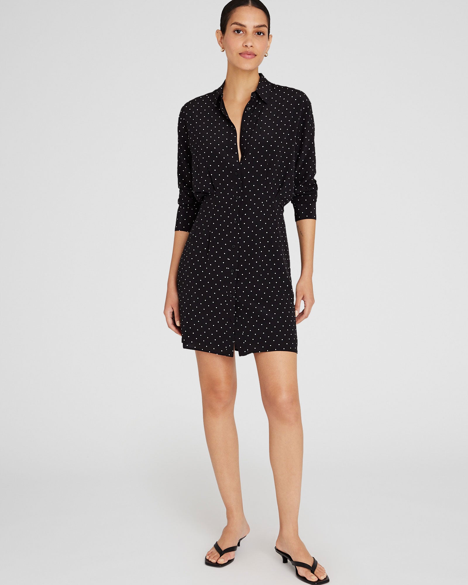CLUB MONACO - Silk Blouson Waist Shirt Dress - Black Base