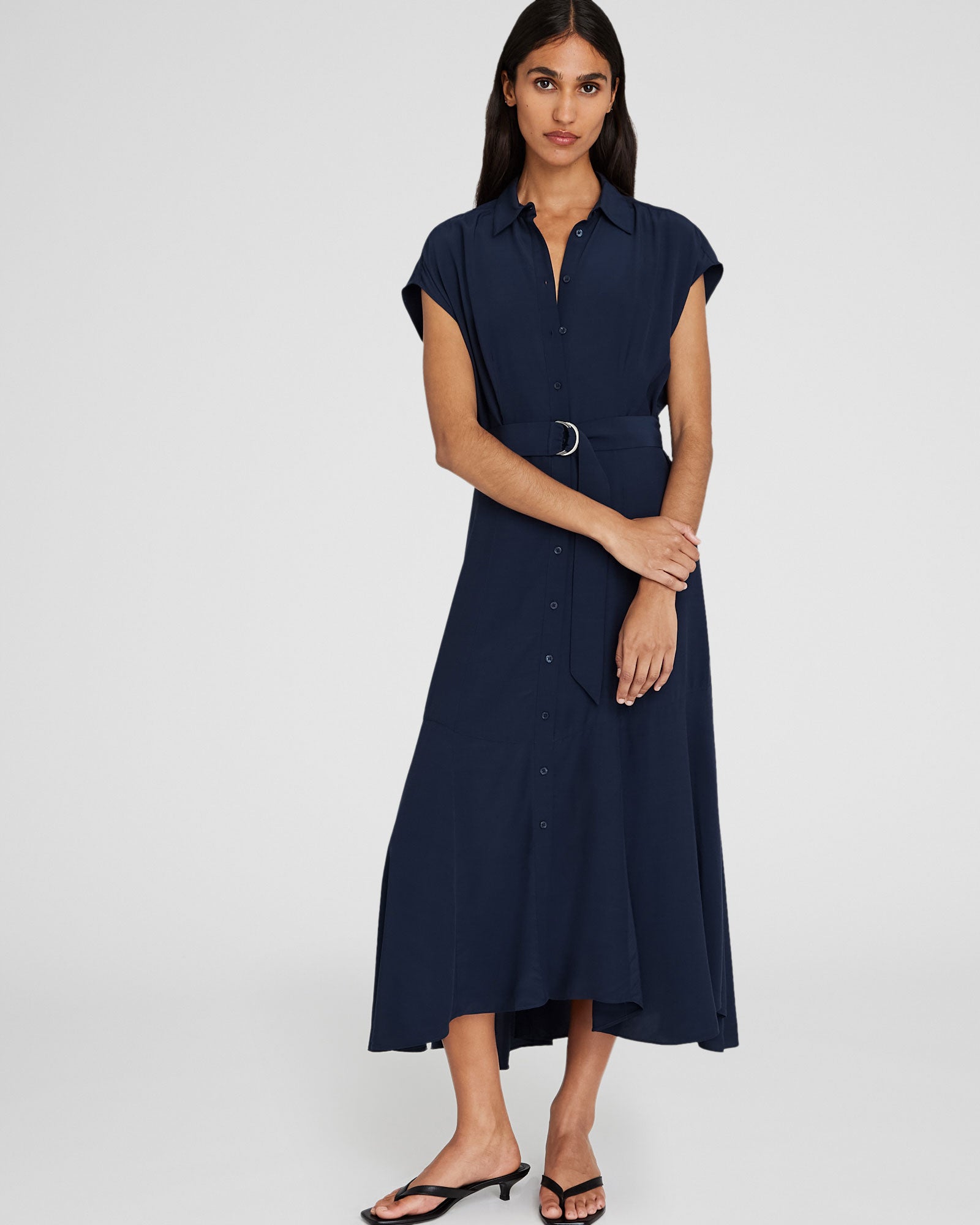 CLUB MONACO - Handkerchief Hem Shirt Dress - Navy