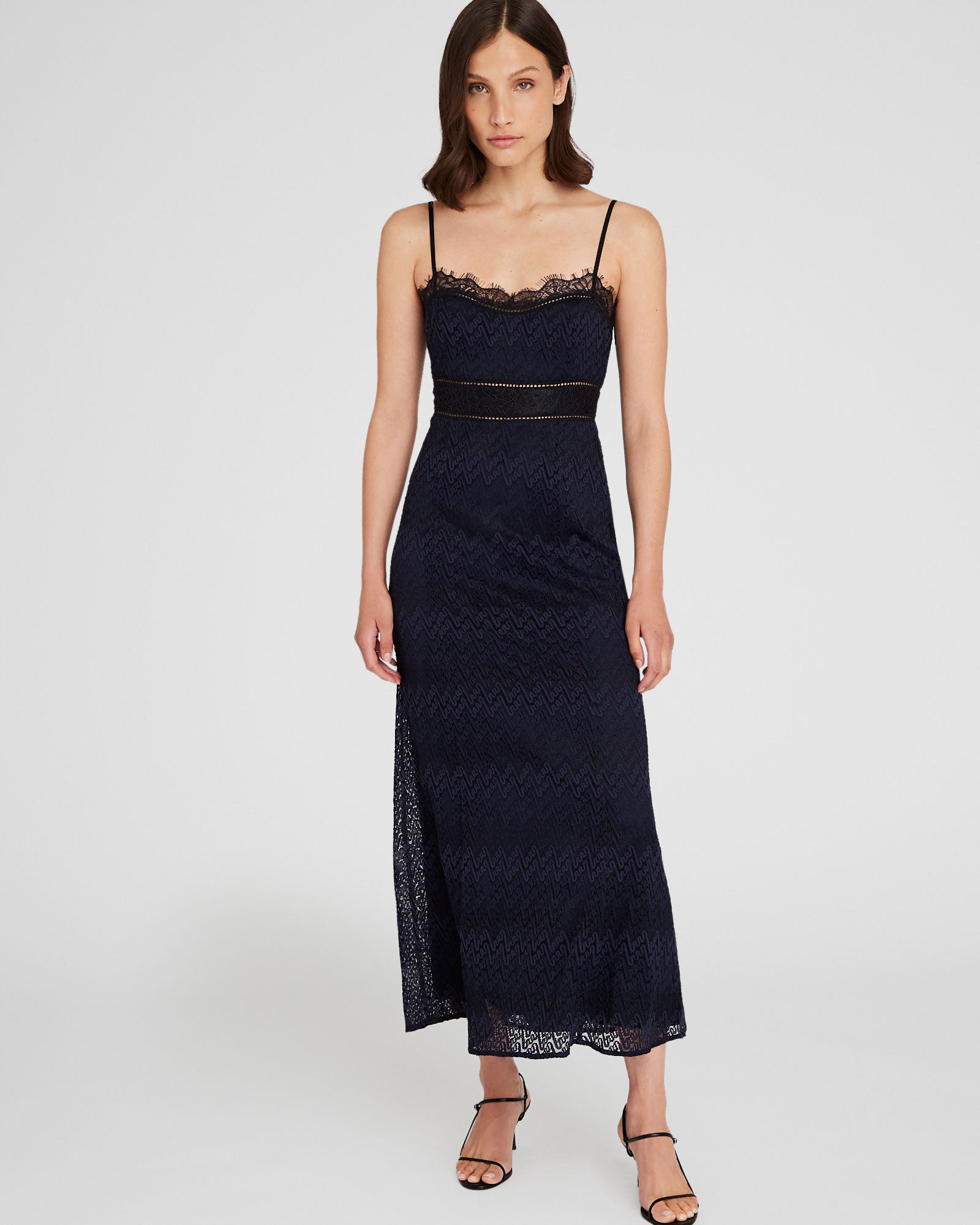 CLUB MONACO - Lace Insert Midi Dress - Toast Black Combo