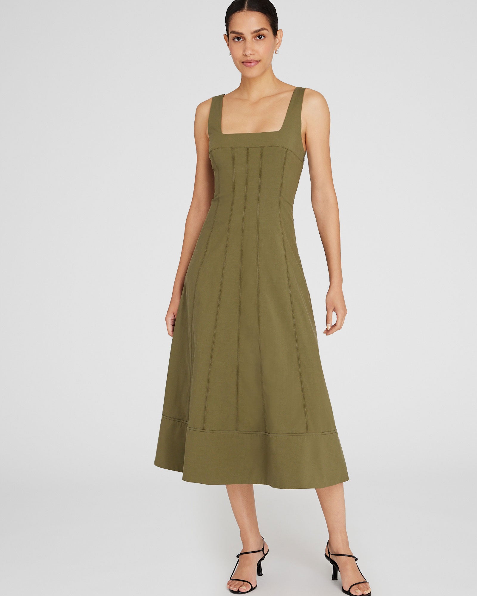 CLUB MONACO - Robe midi à col carré - Tourbe