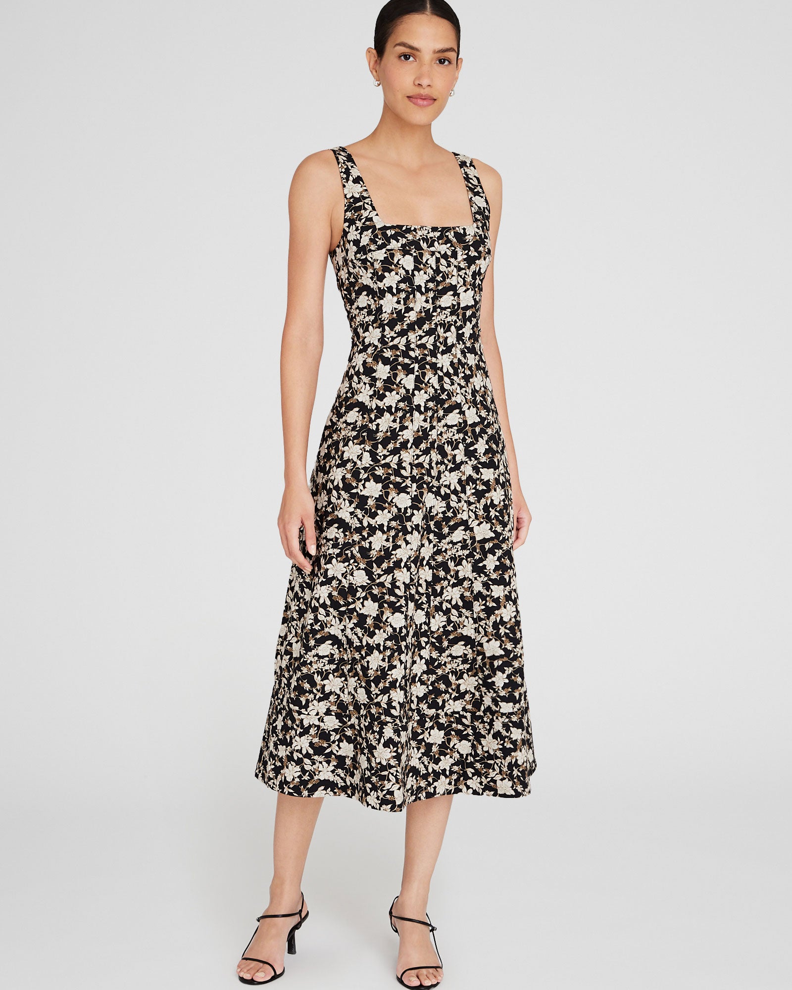 CLUB MONACO - Printed Square-Neck Midi Dress - Black Mix