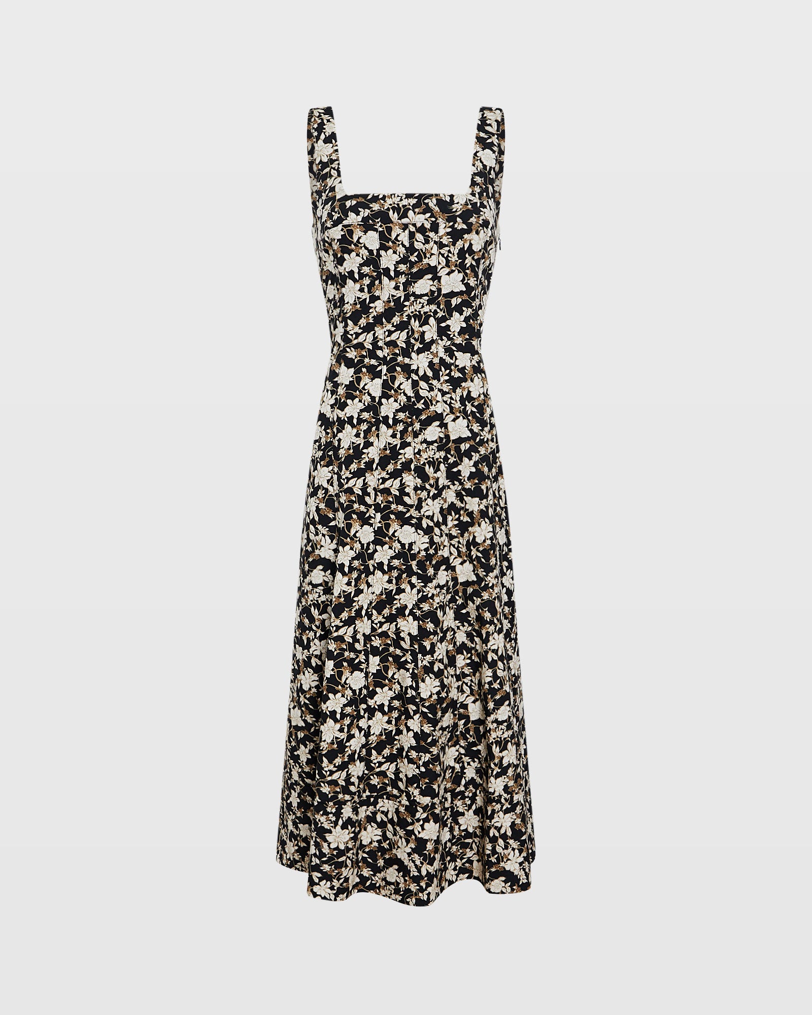 CLUB MONACO - Printed Square-Neck Midi Dress - Black Mix