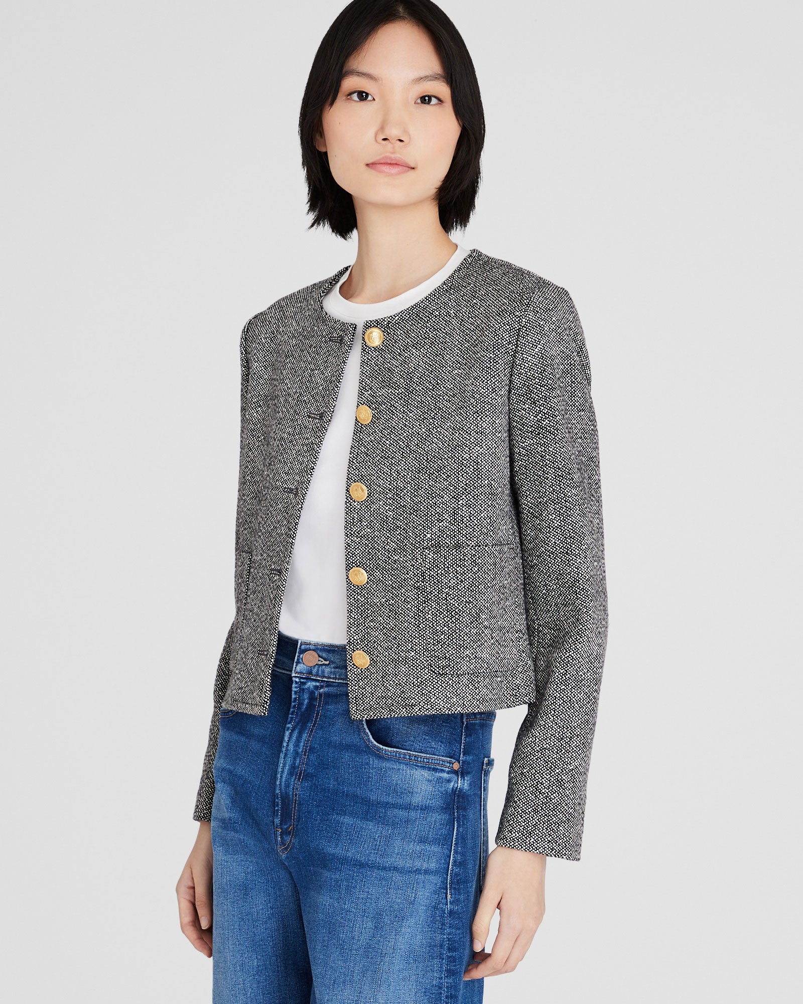 CLUB MONACO - Collarless Tweed Jacket - Black Ivory