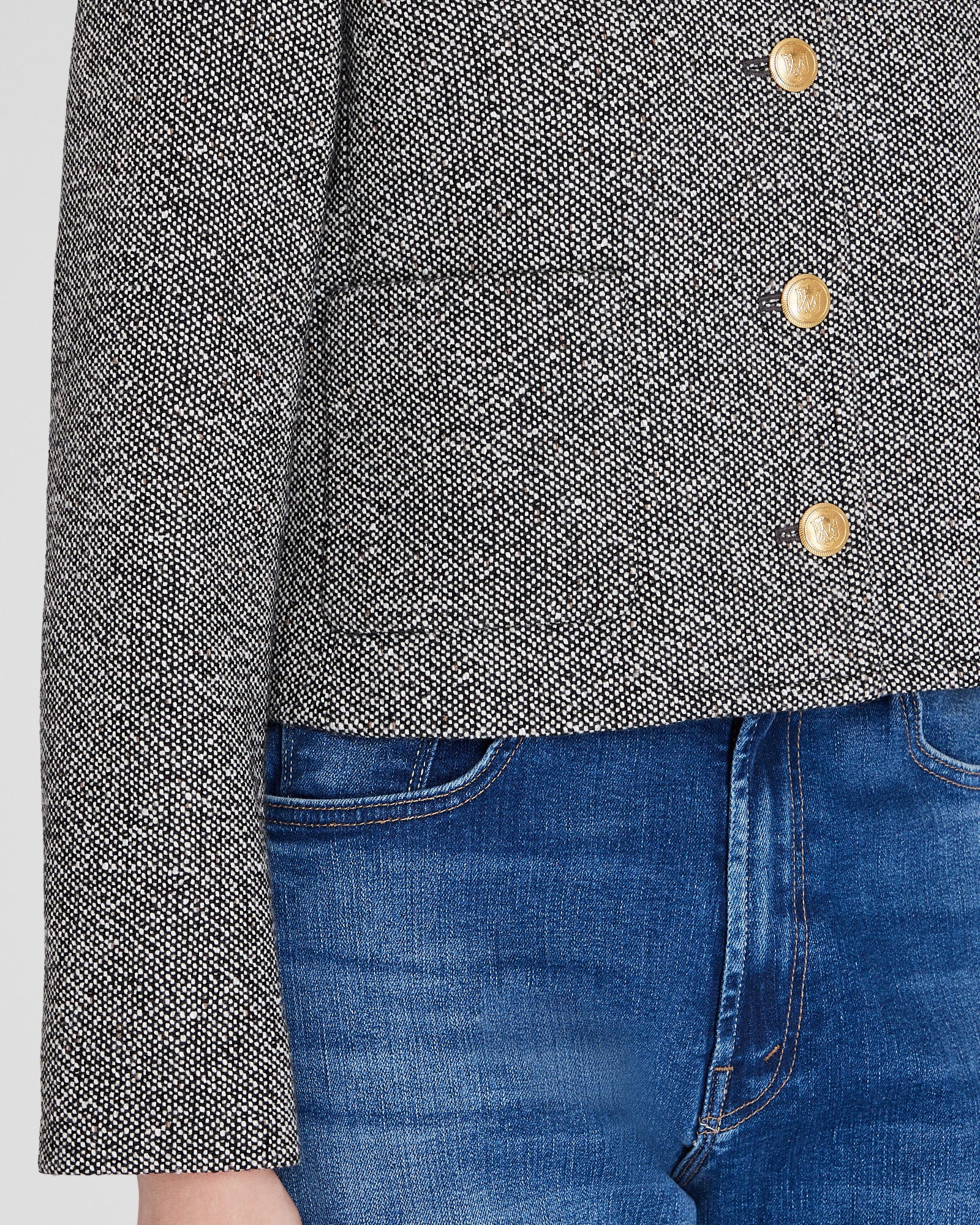 CLUB MONACO - Collarless Tweed Jacket - Black Ivory
