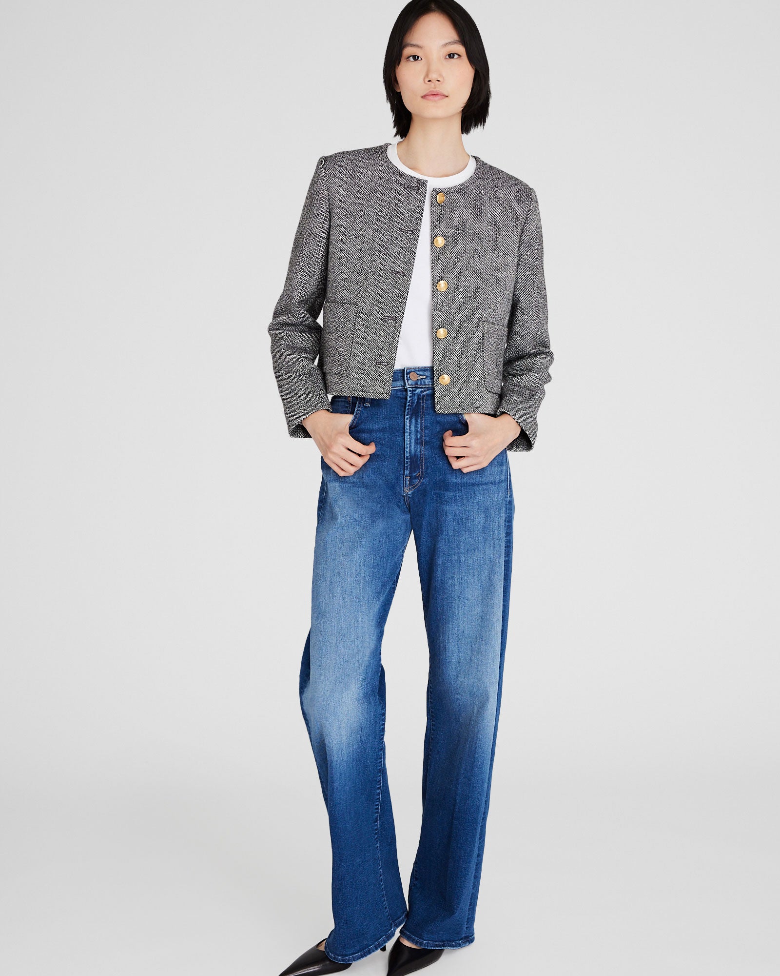 CLUB MONACO - Collarless Tweed Jacket - Black Ivory