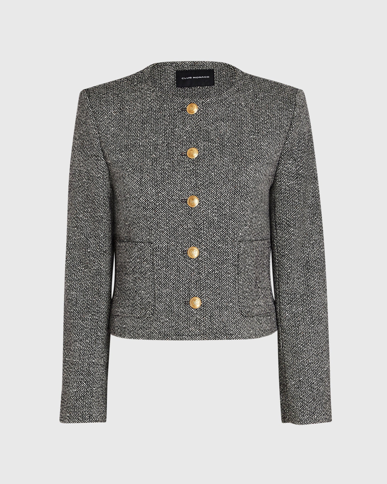 CLUB MONACO - Collarless Tweed Jacket - Black Ivory