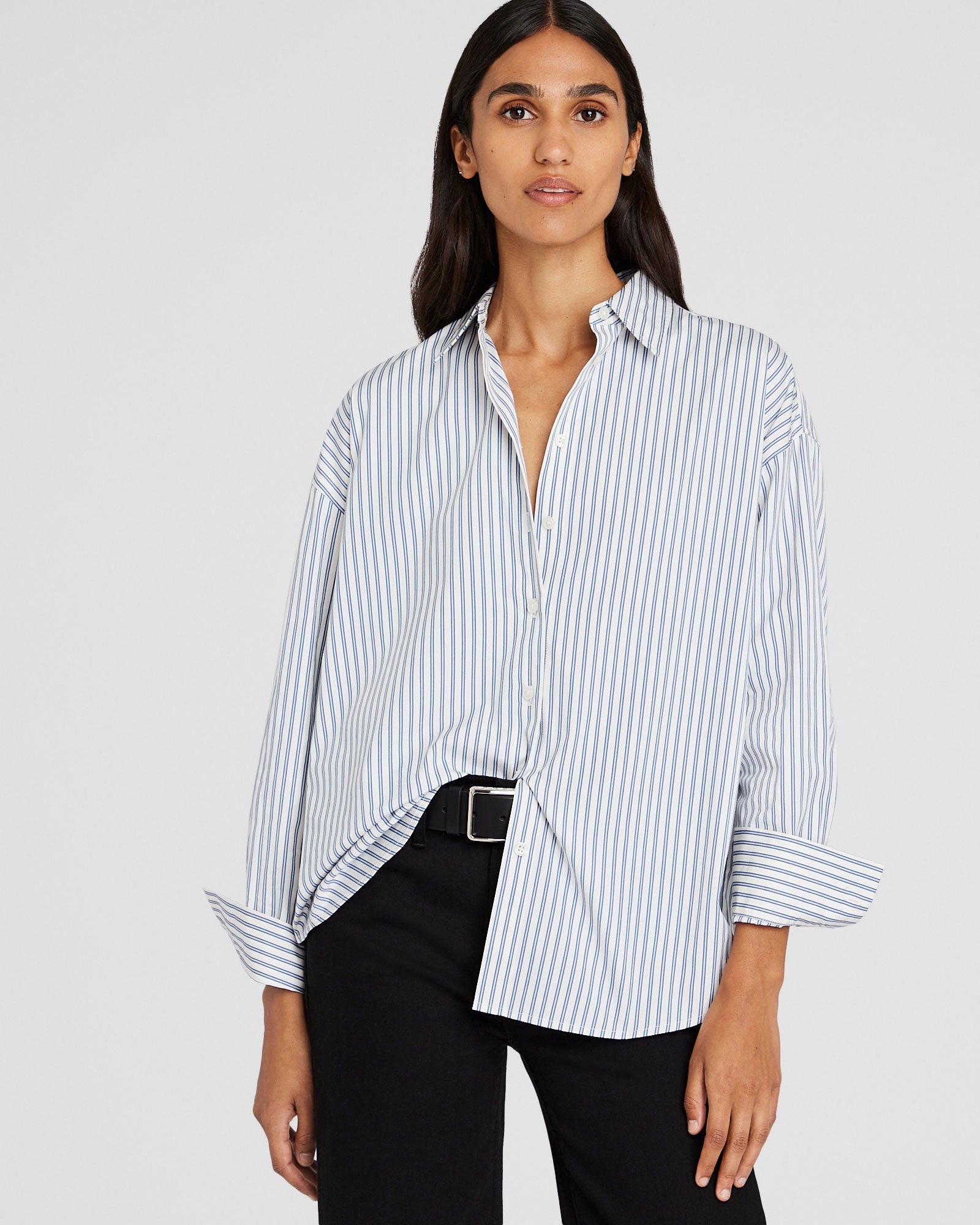 CLUB MONACO - Chemise classique rayée à boutons - Base Blanche Rayée
