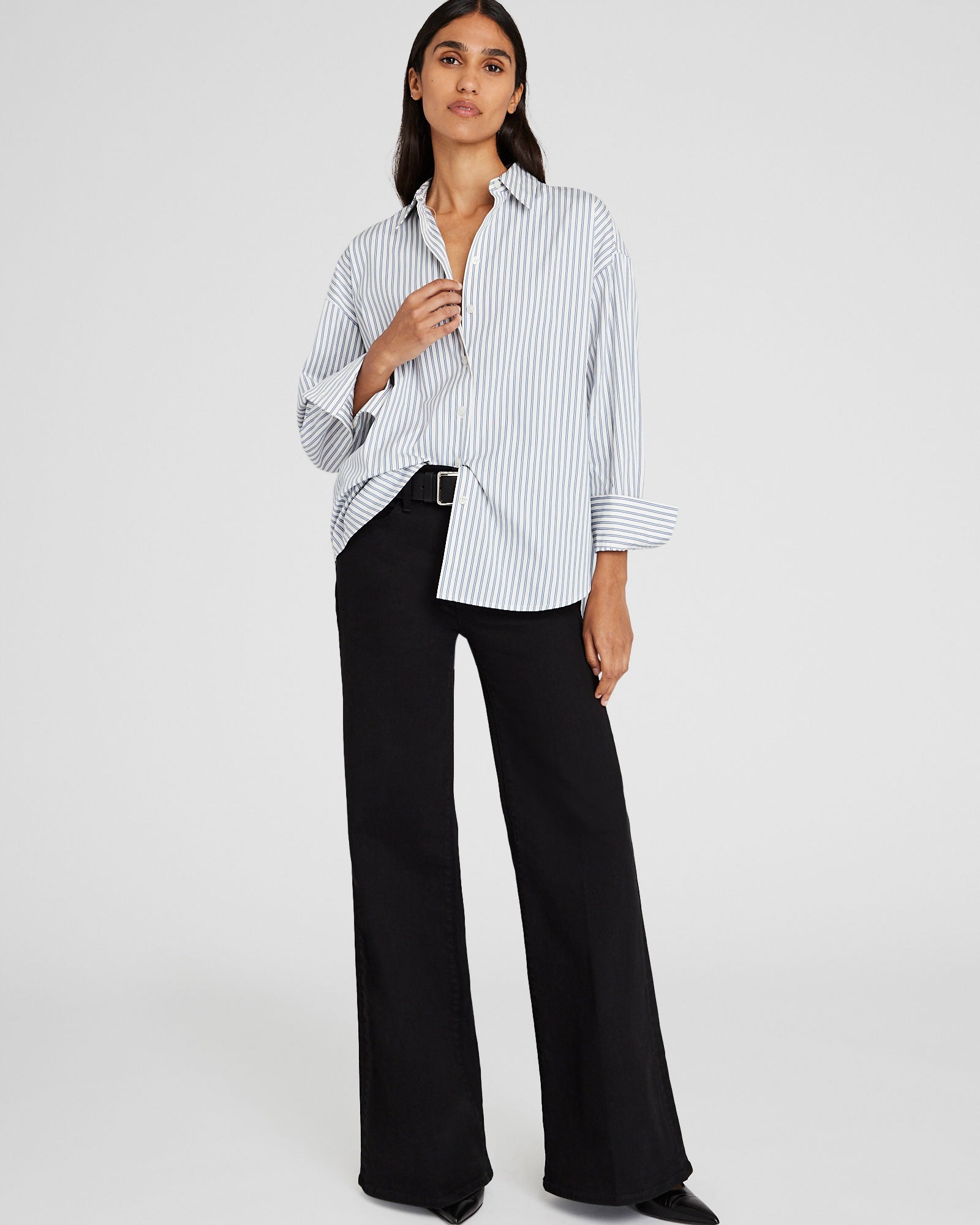 CLUB MONACO - Chemise classique rayée à boutons - Base Blanche Rayée