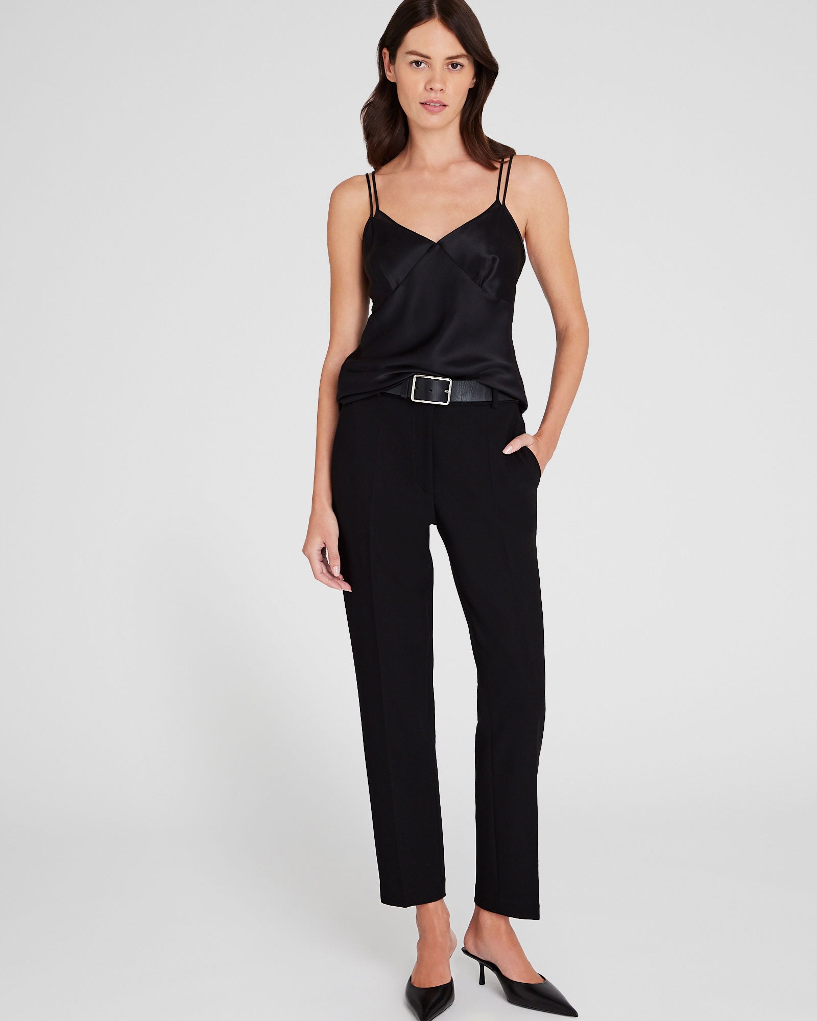 CLUB MONACO - Silk Charmeuse Double-Neckline Cami - Black