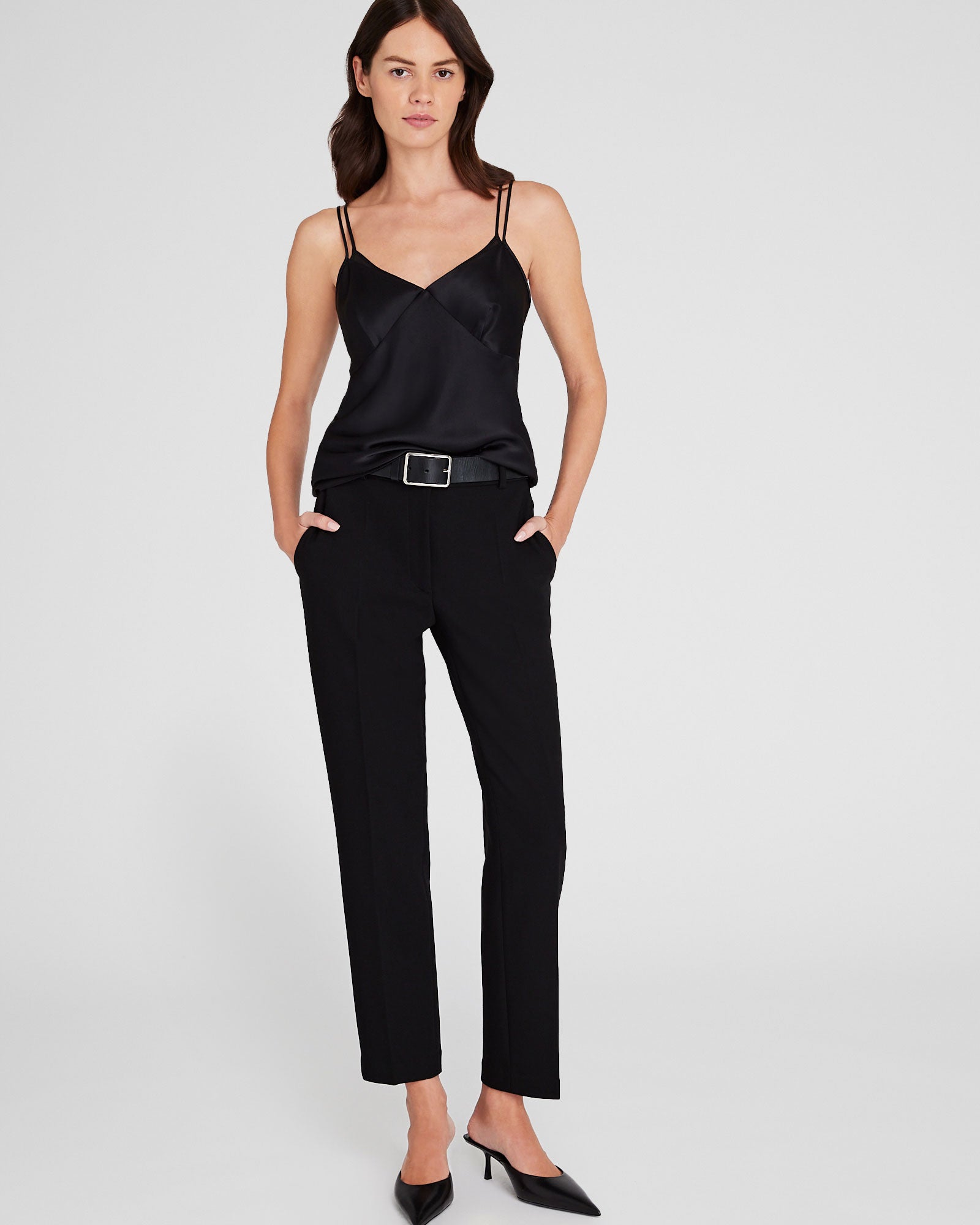 CLUB MONACO - Silk Charmeuse Double-Neckline Cami - Black