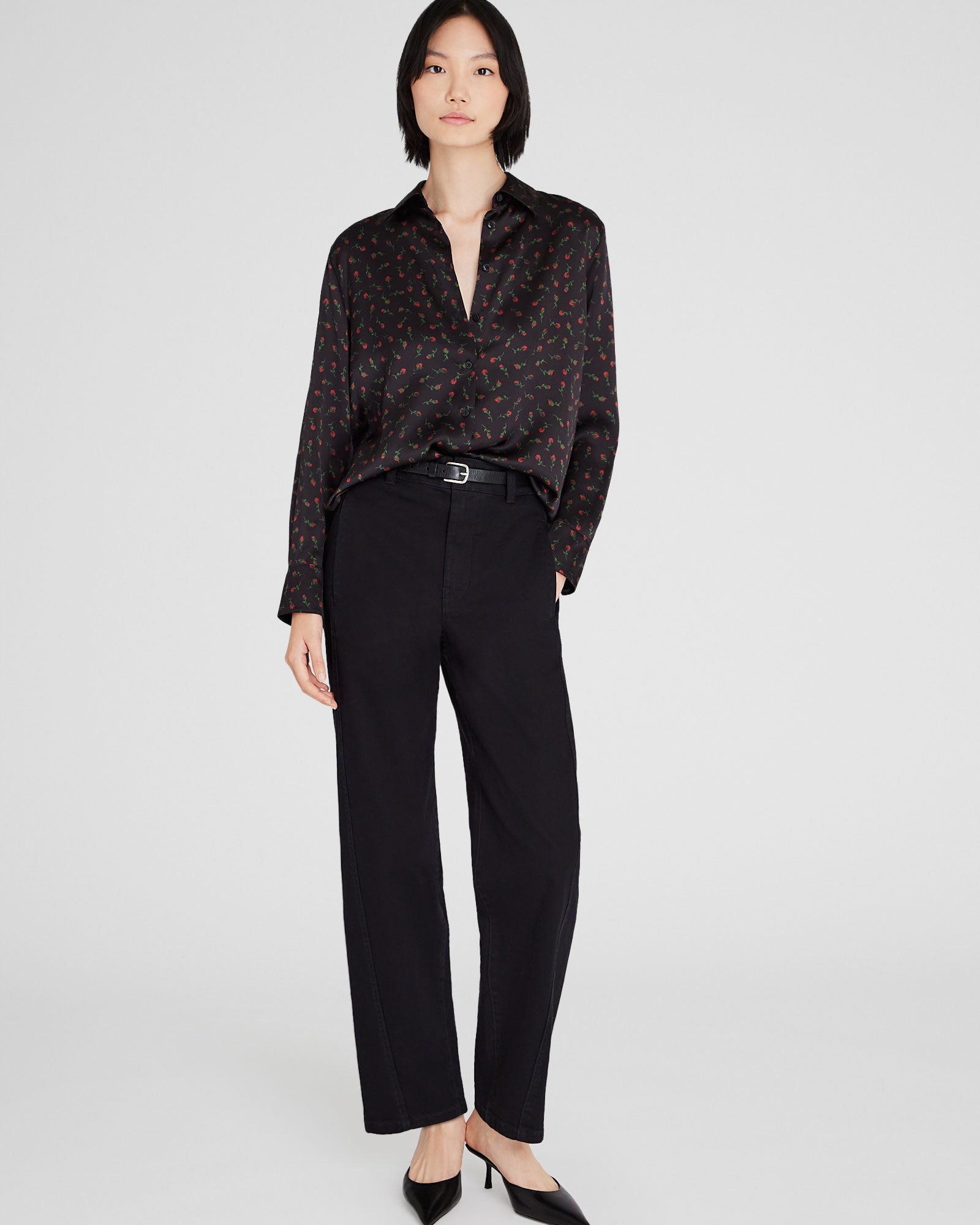 CLUB MONACO - Chemise boutonnée en soie fleurie - Porto