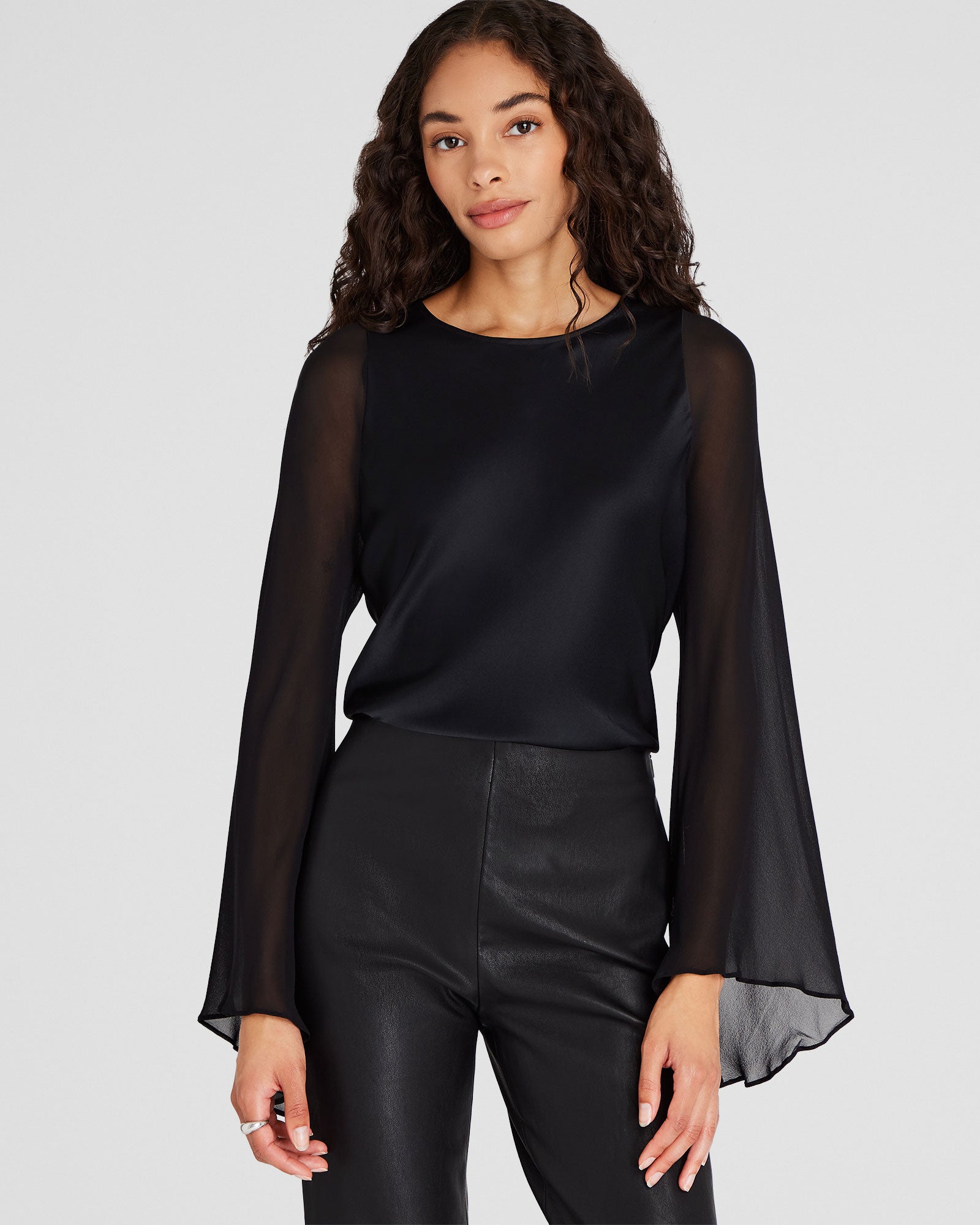 CLUB MONACO - Flutter-Sleeve Silk Blouse - Black