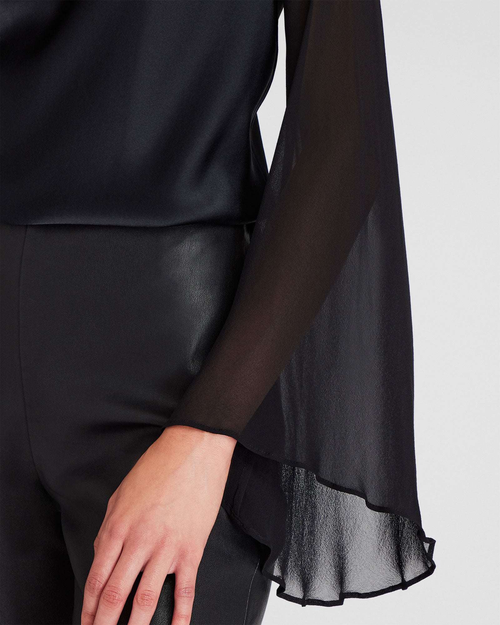 CLUB MONACO - Flutter-Sleeve Silk Blouse - Black