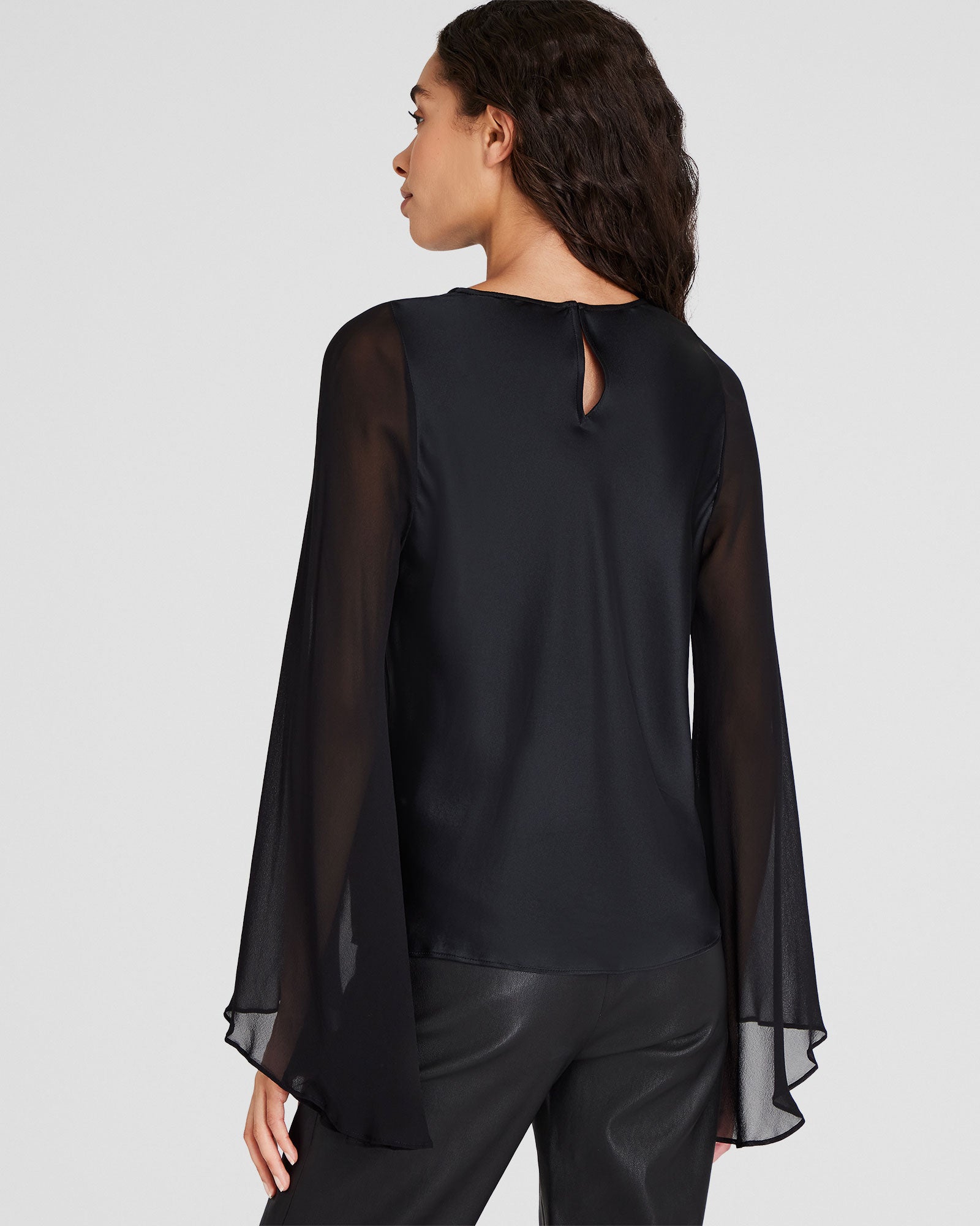 CLUB MONACO - Flutter-Sleeve Silk Blouse - Black